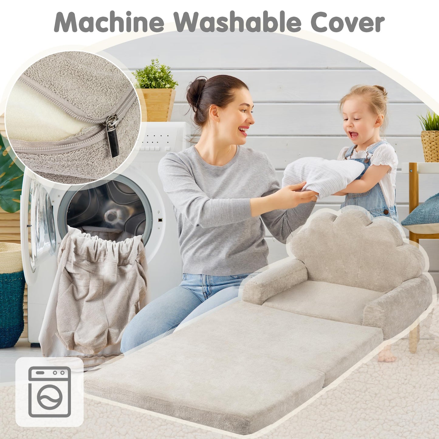 spanspace 2-in-1 Kids Couch, Toddler Couch Fold Out, Comfy Toddler Chair, Convertible Kids Sofa to Lounger with Pocket and Removable Cover