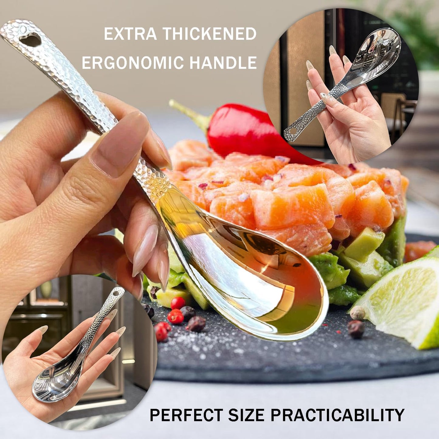 OULIGET Thickened Stainless Steel Soup Spoons, Asian Chinese Japanese Flat Soup Spoons Large for Ramen Pho Wonton Dumpling Miso, Deep Oval Hook Design, Set of 4,6.5 Inches