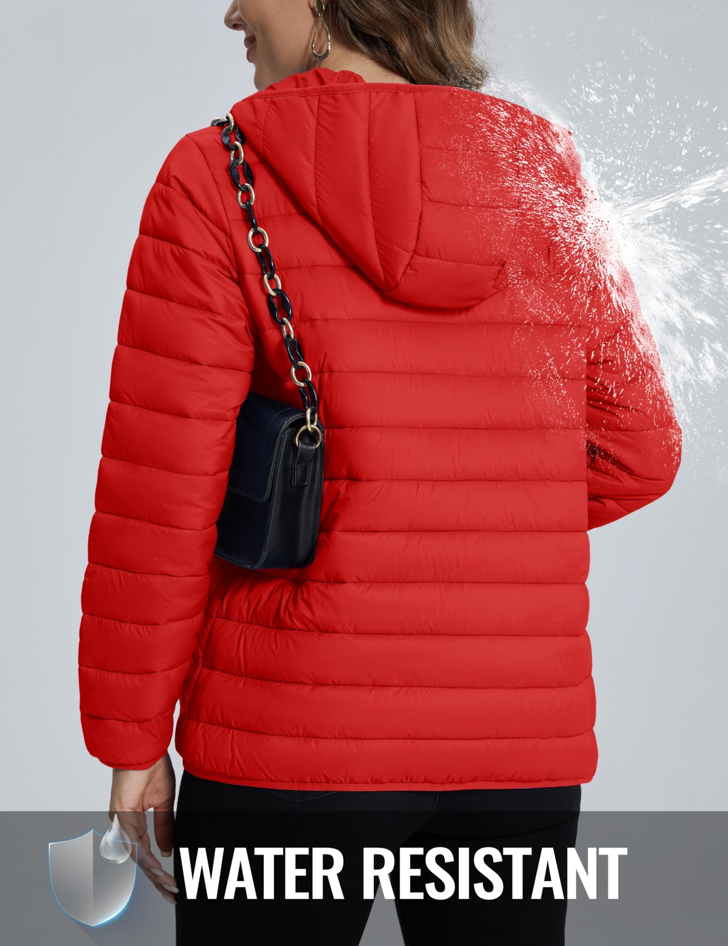 TACVASEN Women's Puffer Coat Long Sleeve Lightweight Jacket with Pockets Quilt Jacket for Winter,Tomato Red L