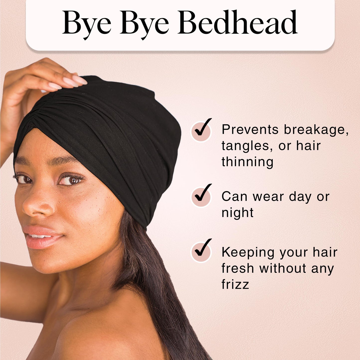 Kitsch Satin Lined Beanie - Softer than Silk Bonnet For Sleeping Women, Breathable Hair Cover for Sleeping, Slouchy Beanie, Bonnets for Women, Hair Wrap, Reduce Breakage for Freez-free Hairs - Black