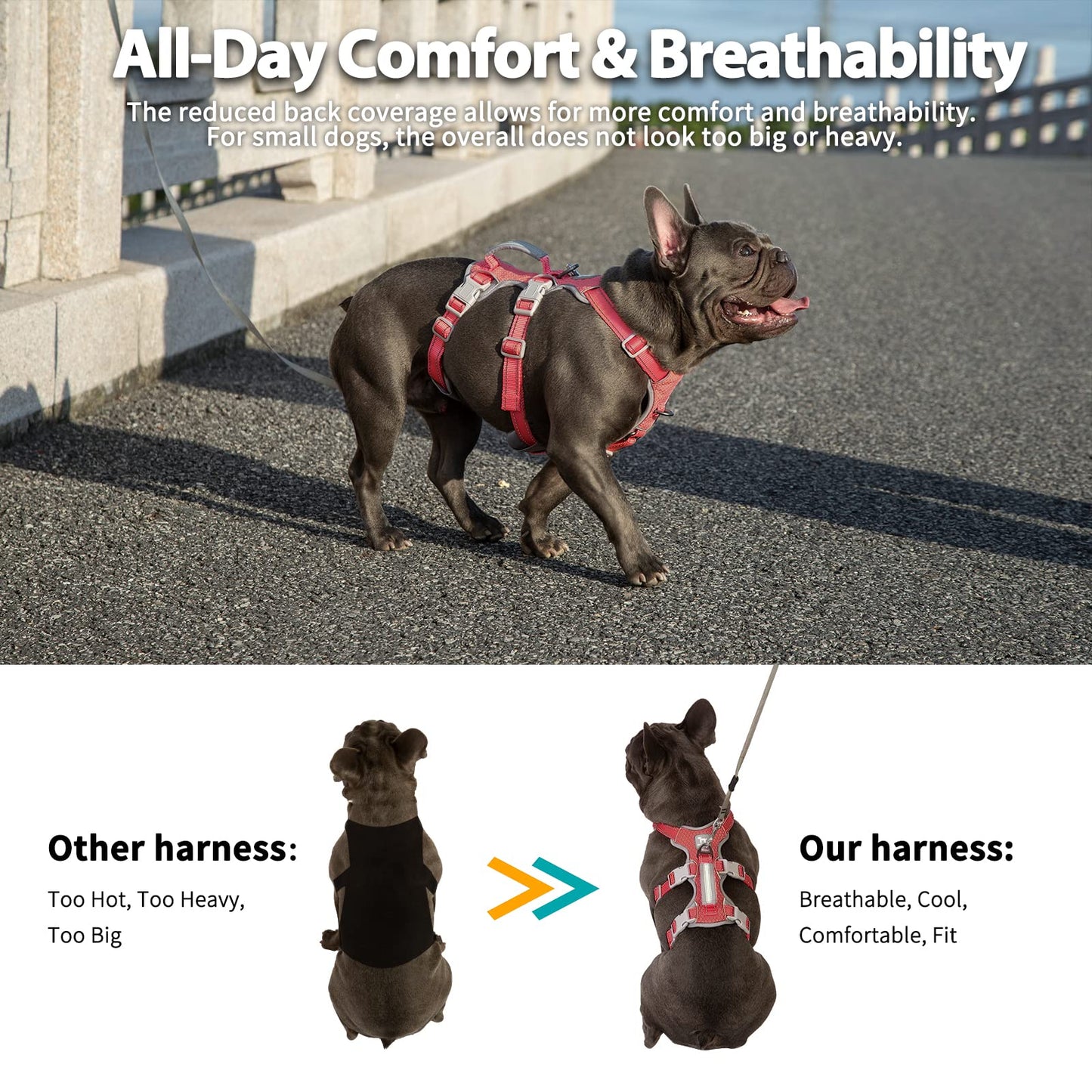 Huntboo Escape Proof Dog Harness, Secure Dog Harness No Escape, Fully Reflective Harness with Handle, Breathable, Durable, Adjustable Vest for Medium Dogs Walking,and Running Gear (Red,M)