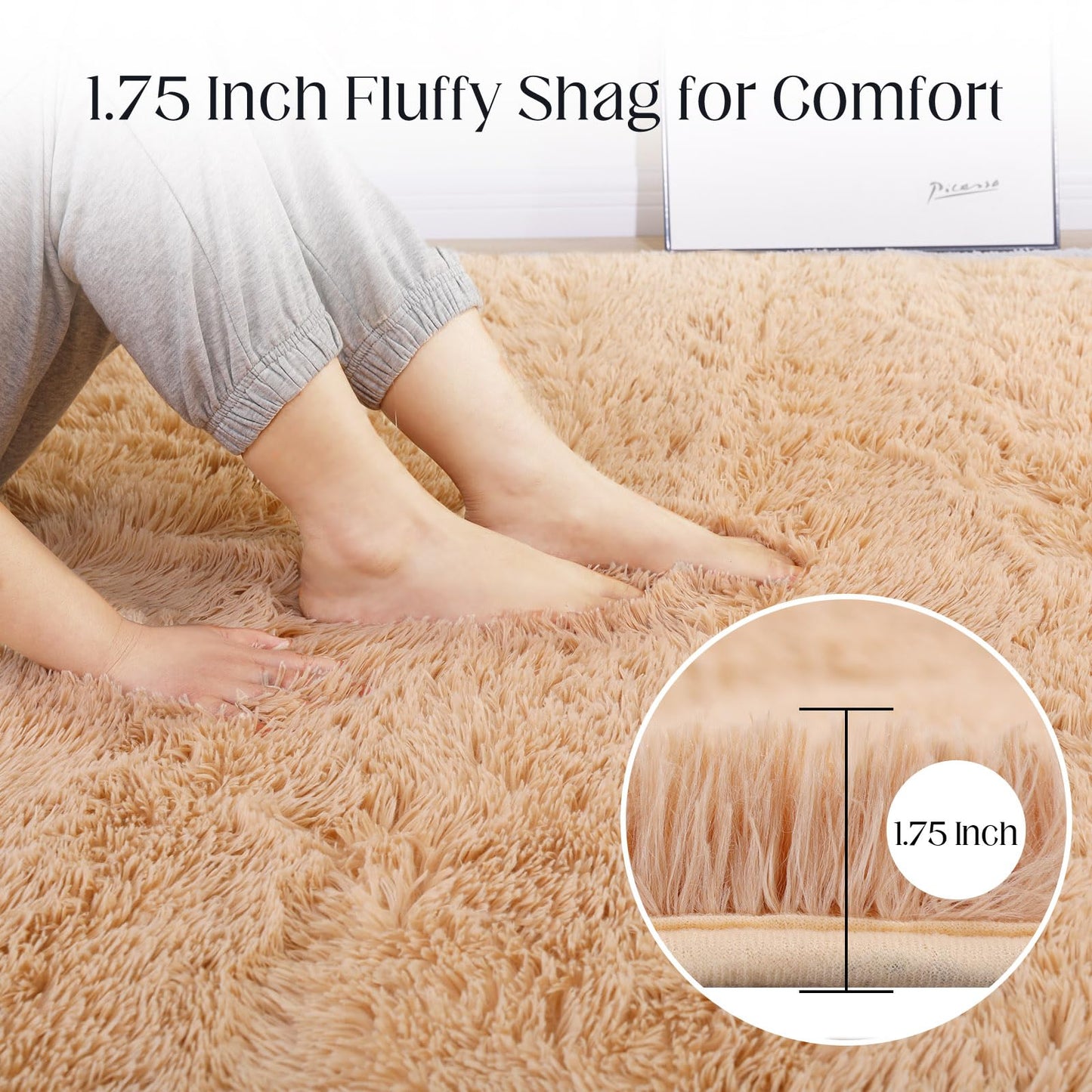 Puremy Luxury Area Rug, 6x9 Rugs for Living Room, Ultra Soft Rugs for Bedroom, Non-Slip Indoor Carpet for Nursery, Kids Room, Playroom, Home Decor, Camel