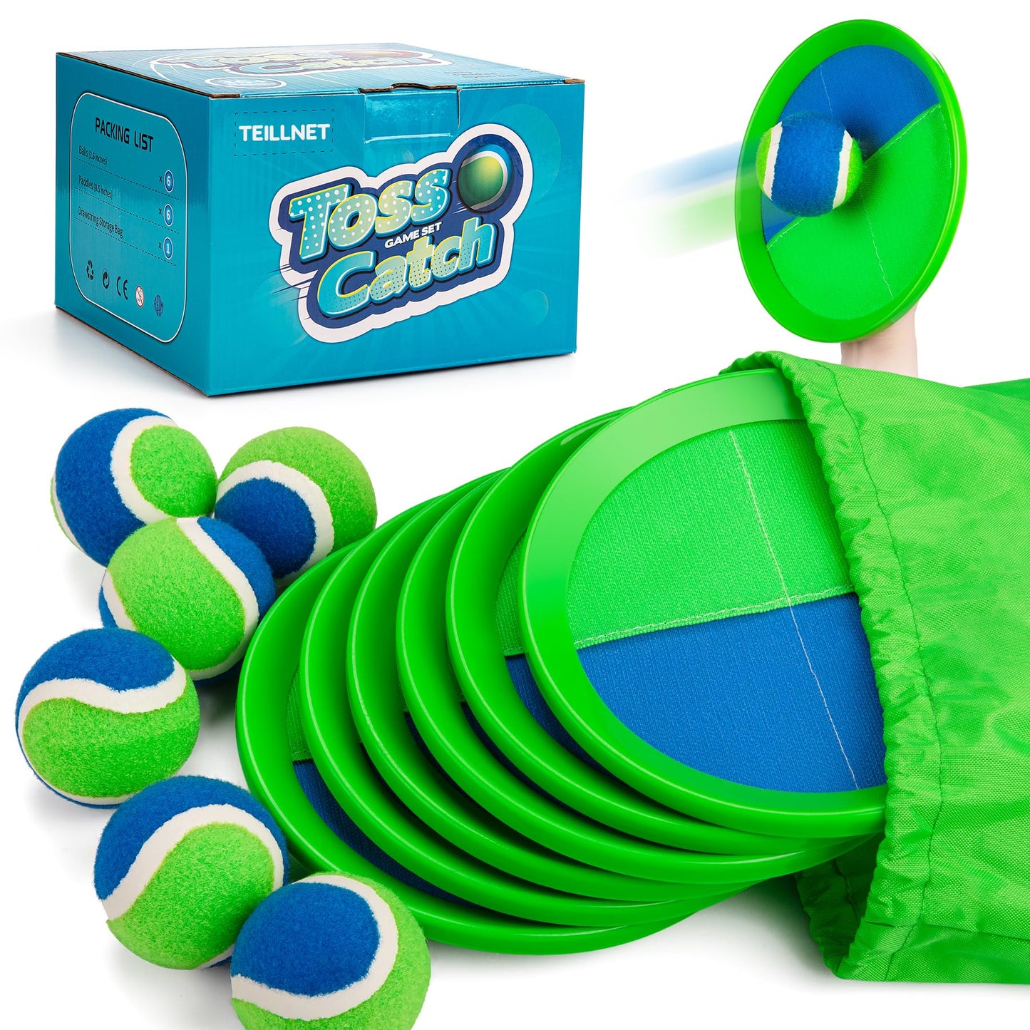 Toss and Catch Ball Set for Toddlers Kids Adults - 6 Pack - Beach Toys Pool Toys Outdoor Yard Games for Family- Sturdy & Water-Resistant - Classic Gift for Boys Girls 3 4 5 6 7 8 9 10 11 12+ Years Old