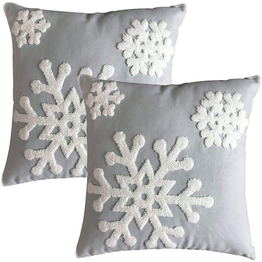 Elife Soft Square Christmas Snowflake Home Decorative Canvas Cotton Embroidery Throw Pillow Covers 18x18 Cushion Covers Pillowcases for Sofa Bed Chair (1 Pair, Grey)
