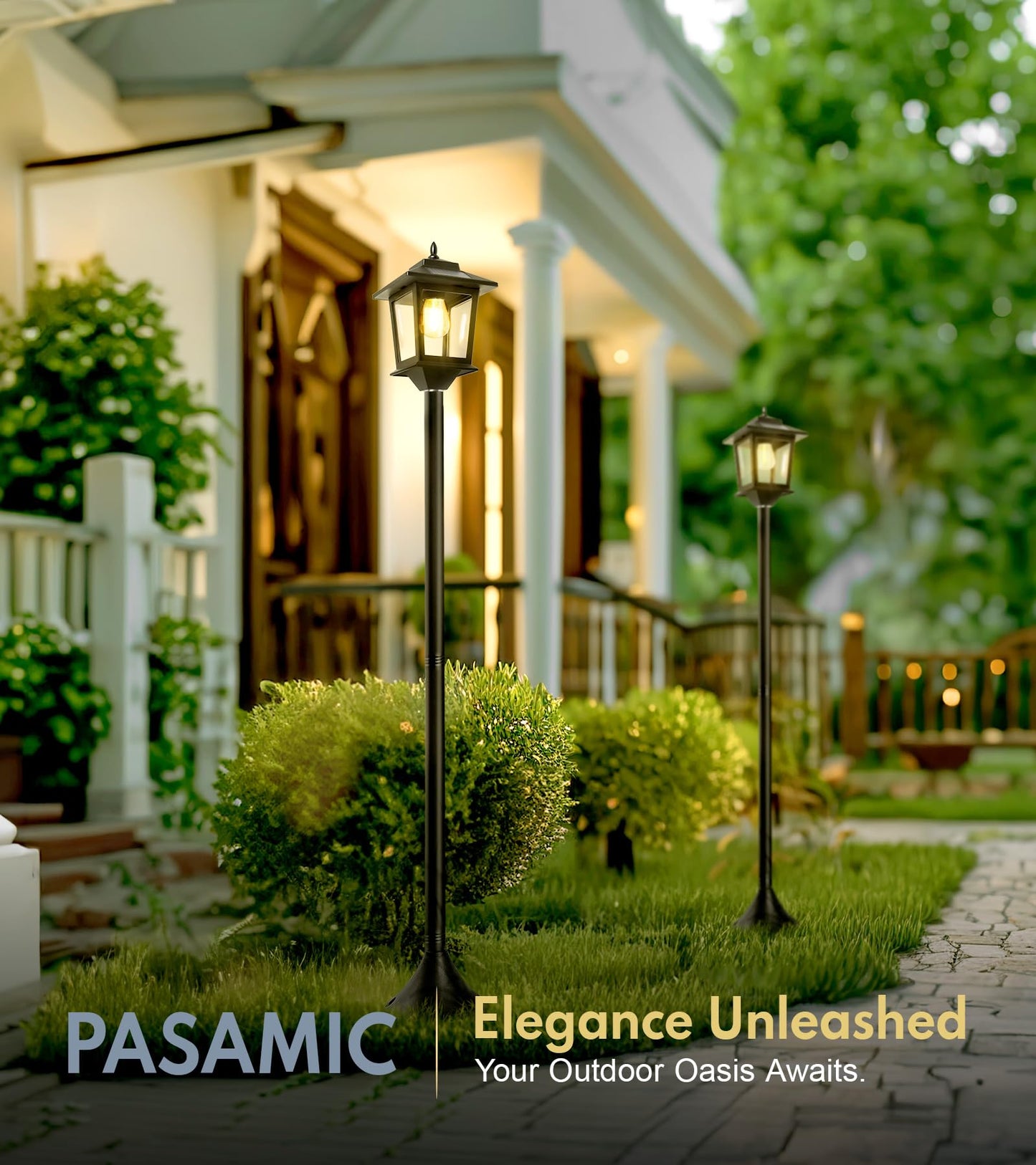 PASAMIC 63" Solar Lamp Post 2Pack, Outdoor Lights Waterproof, Pole Lights Outdoor, Floor Lamp for Patio, Warm White, Replaceable Bulb