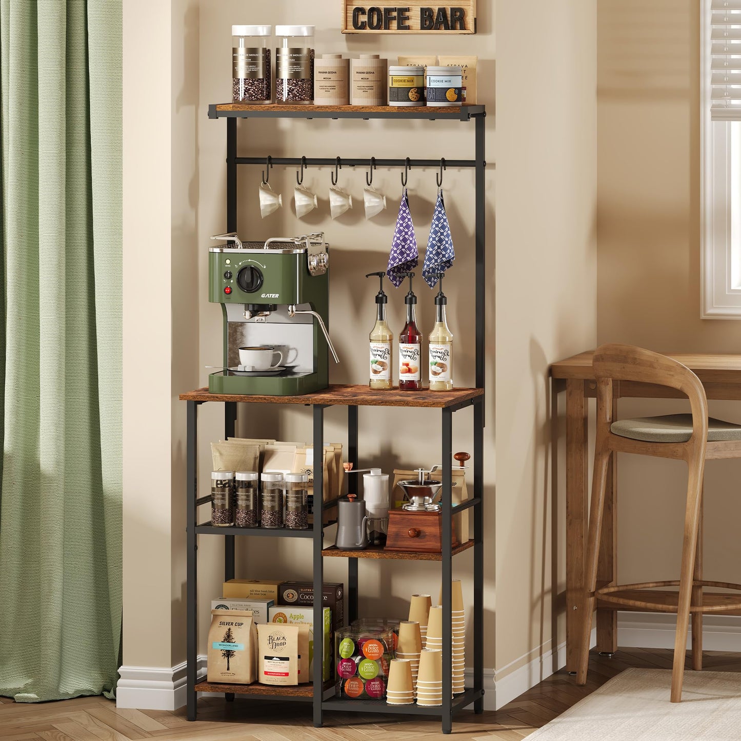 Honkazita Kitchen Buffets Sideboards 23.6 Inch Length With 6 Tiers Zoned Storage Design Coffee Bar Station Microwave Stand Kitchen Rack Bakers Rack