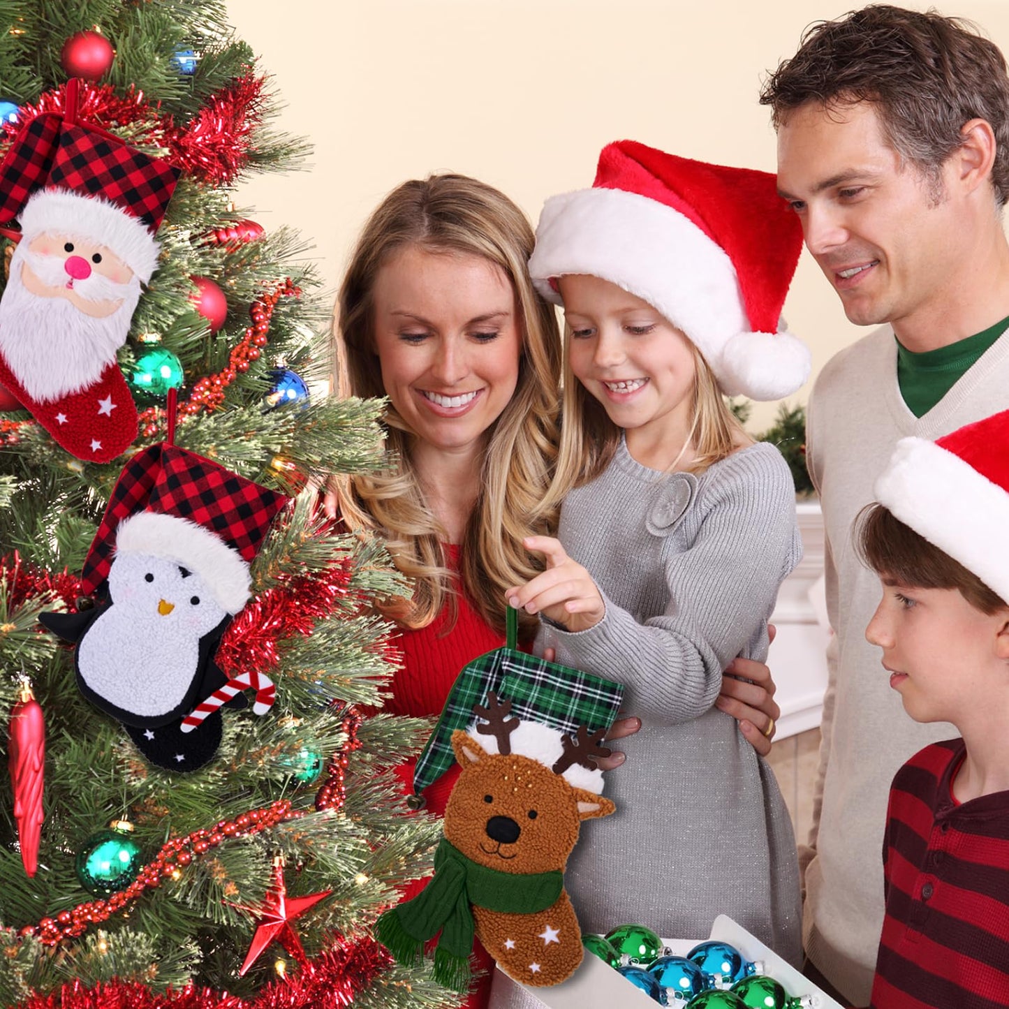 Munidow 3 Pack 18" Large Christmas Stocking, 3D Plush Christmas Stocking Santa Penguin Fur Xmas Stocking Holiday Christmas Decoration Gifts for Family Holiday Christmas Party Decorations D1