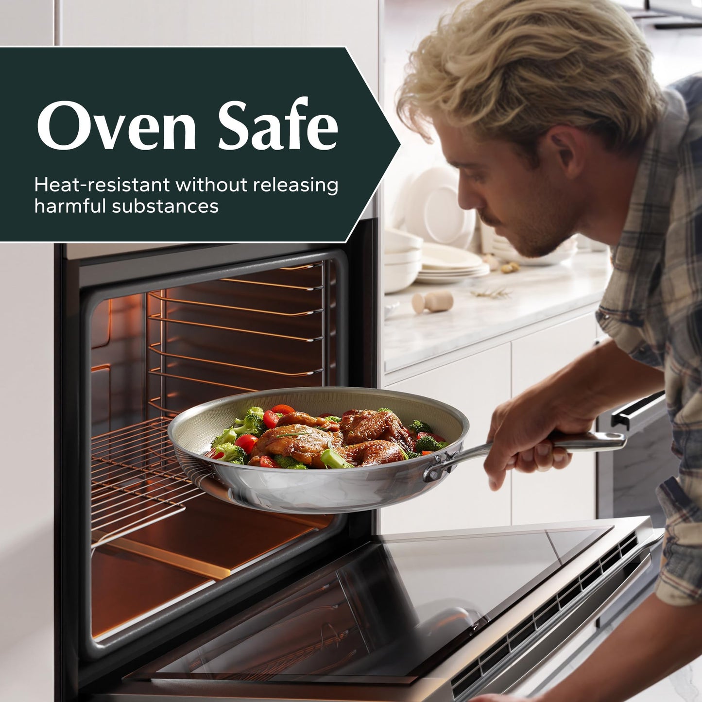 Redchef Ceramic Nonstick Frying Pan 9.5-Inch with Honeycomb Coating, Stay-Cool Handle, Dishwasher & Oven Safe, Induction Ready, PTFE PFAS-Free, All Cooktops