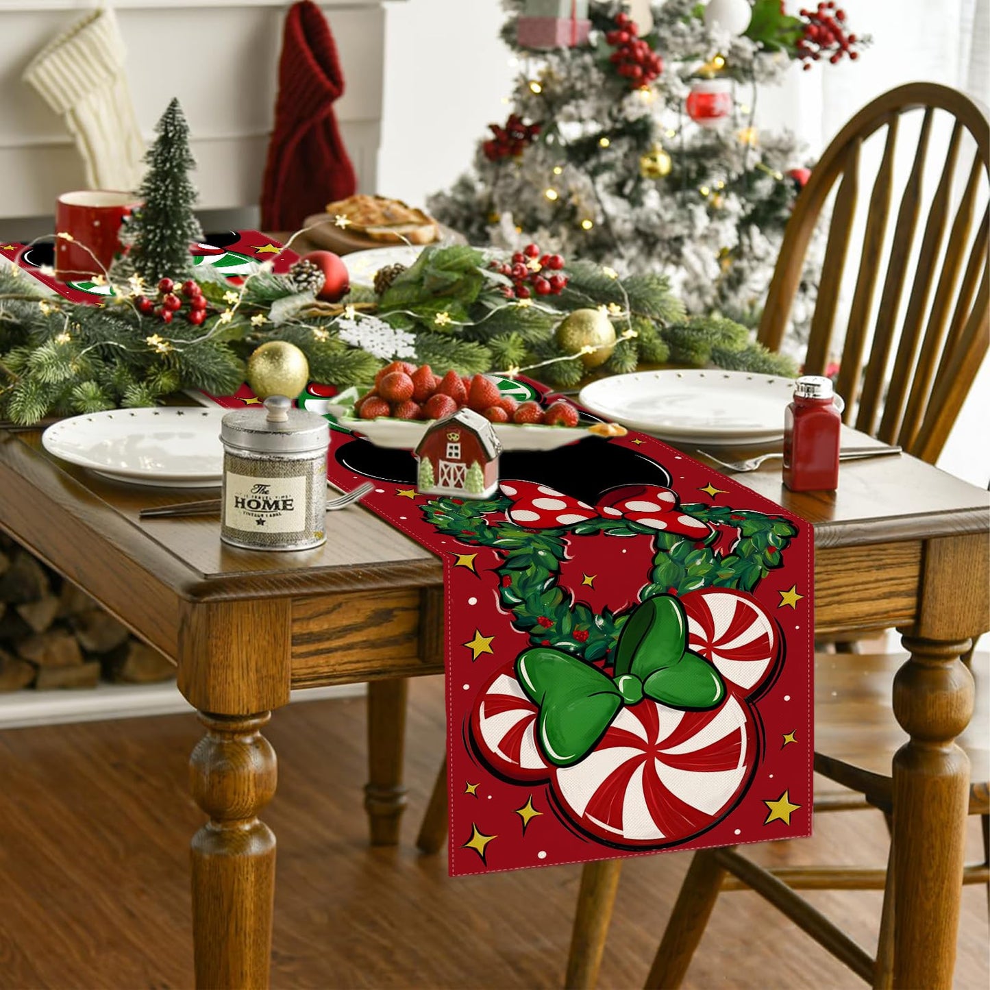 Christmas Table Runner Christmas Cartoon Mouse Table Cover New Year Winter Xmas Decor Red Christmas Decorations for Home Party