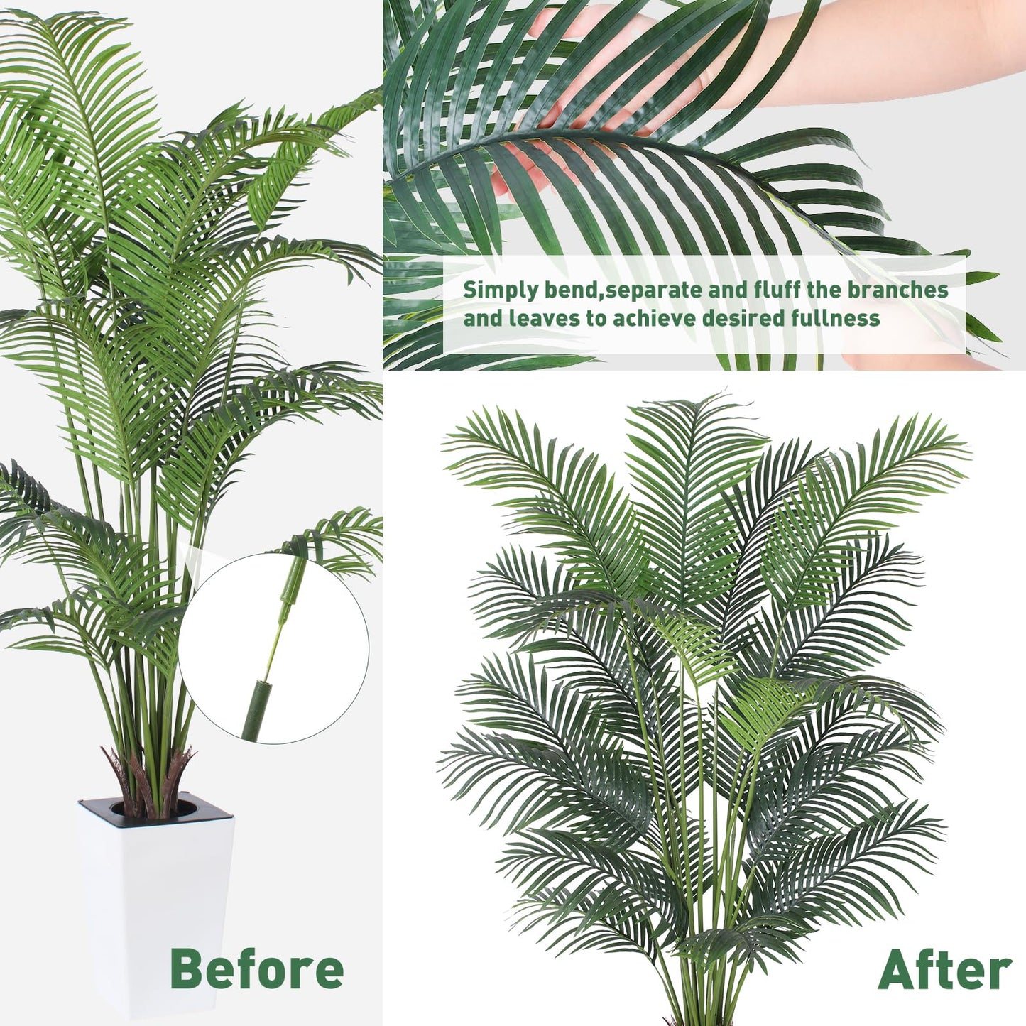 Artificial Palm Tree with White Tall Planter, 7ft Tall Potted Artificial Silk Palm Tree Plant, Fake Tropical Plant, Home Office Floor Room Decor Plants Indoor Outdoor, Housewarming Gift