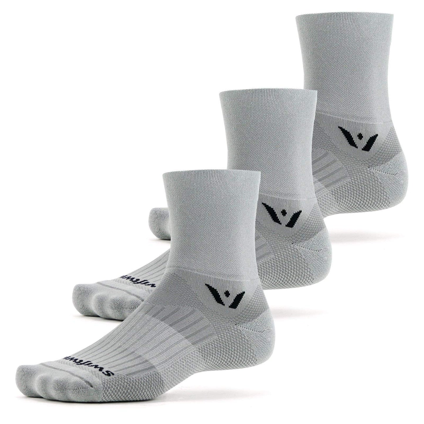 Swiftwick- ASPIRE FOUR (3 Pairs) Cycling & Trail Socks, Breathable, Compression Fit (Pewter, Large)