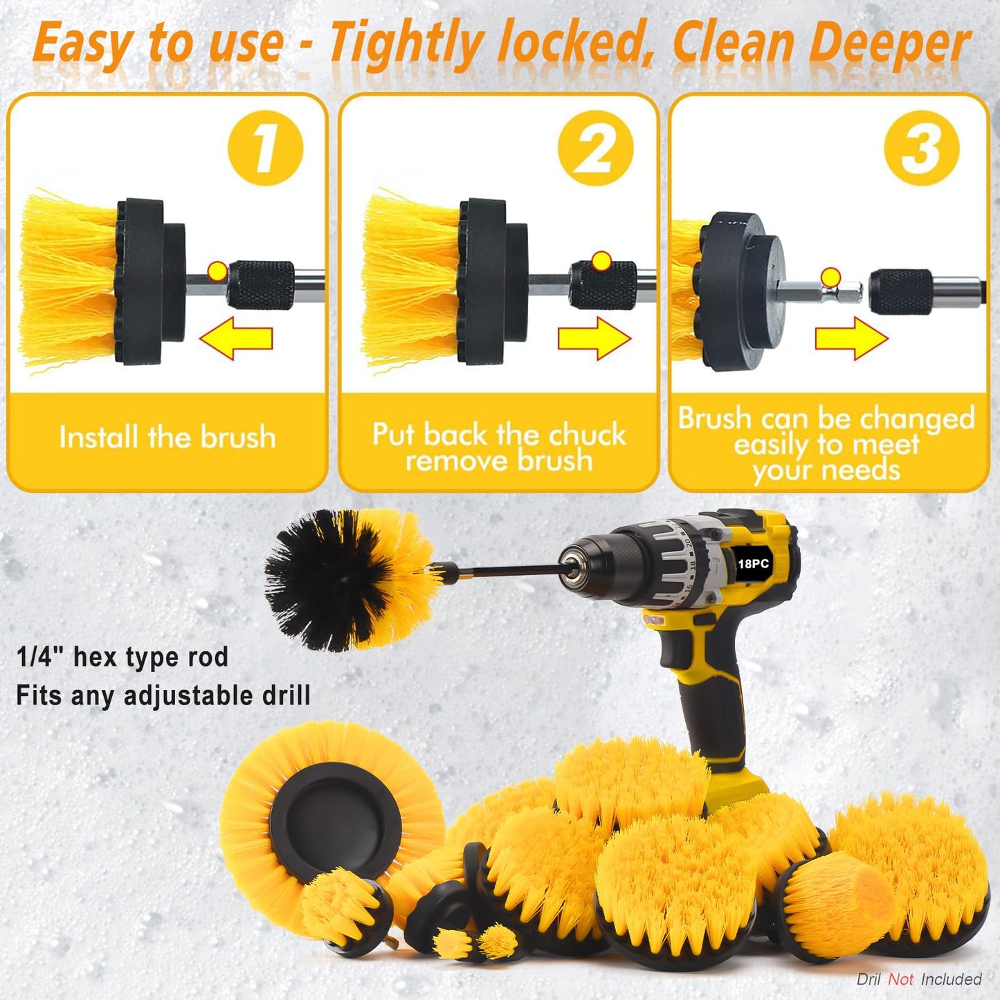 SHIELDPRO 18 Pack Drill Brush Attachment Set, Power Cleaning Scrub Brushes for Drill, Extend Long Attachment, All Purpose for Bathroom, Car Detailing, Carpet, Tile Grout, Sinks, Corners