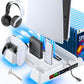 PS5/Slim/Pro Stand and Cooling Station with LED Controller Charging Station for PlayStation 5 Console, Controller Charger, Cooling Stand, PS5/Slim/Pro Accessories Kit with 3 Level Cooler Fan