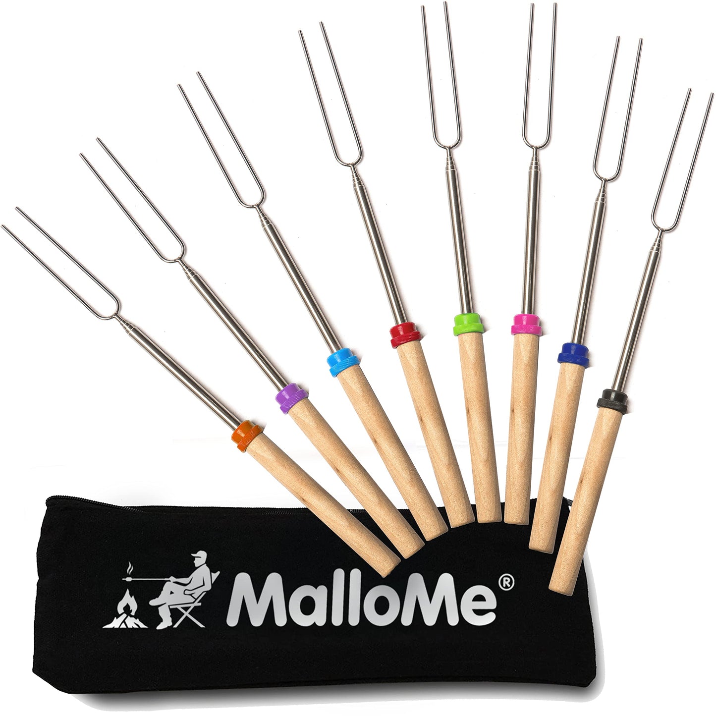 MalloMe Smores Sticks for Fire Pit Long - Marshmallow Roasting Sticks Smores Kit - Smore Skewers Hot Dog Fork Campfire Cooking Equipment, Camping Essentials S'mores Gear Outdoor Accessories 32" 5 Pack