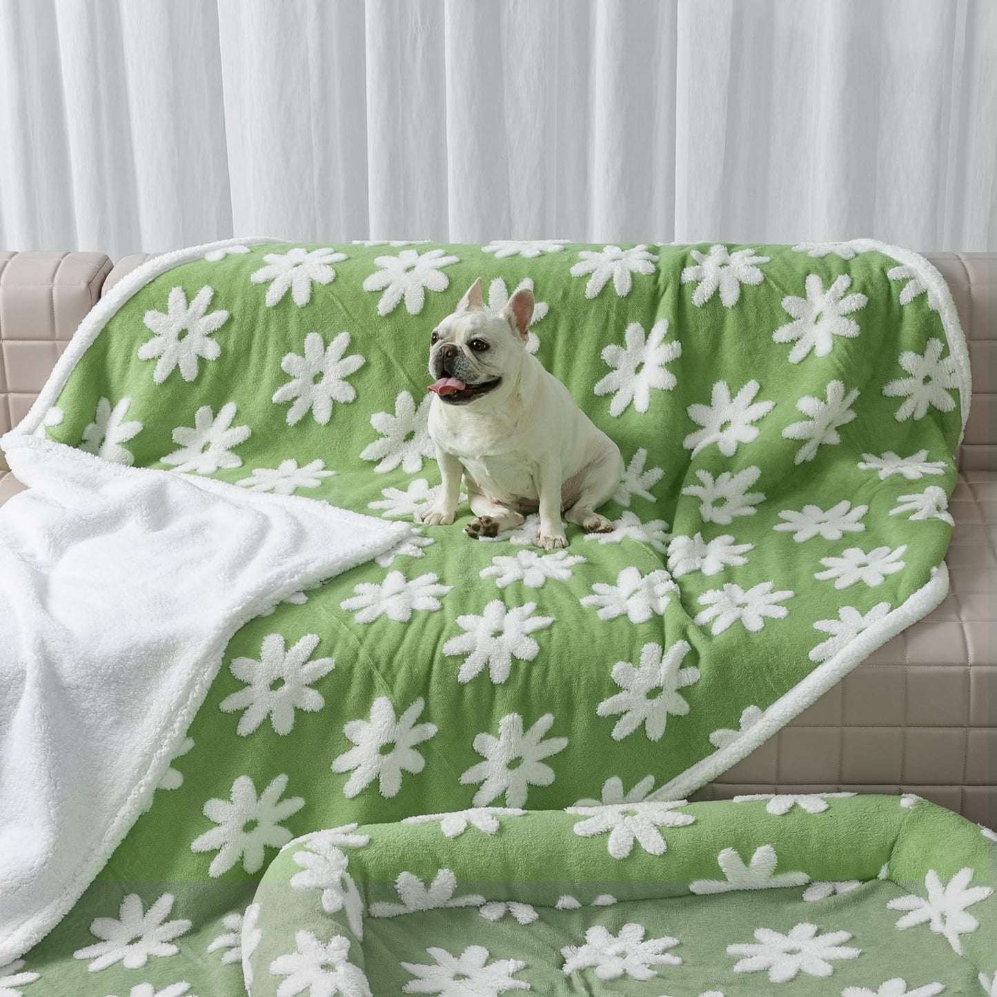 Maidewow Waterproof Pet Blanket,Dog Bed Covers Small Throw for Puppy Cats Stylish Jacquard Pets Couch Sofa Furniture Protection Washable Reversible Covers (Green Flower,XS)