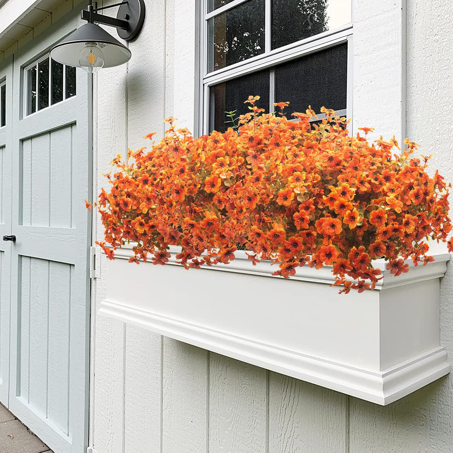 Grunyia 16 Bundles Artificial Fall Flowers for Outdoors Fake Plants UV Resistant Plastic Plants Shrubs Bushes for Home Fall Front Door Porch Garden Autumn Decor (Fall Red)