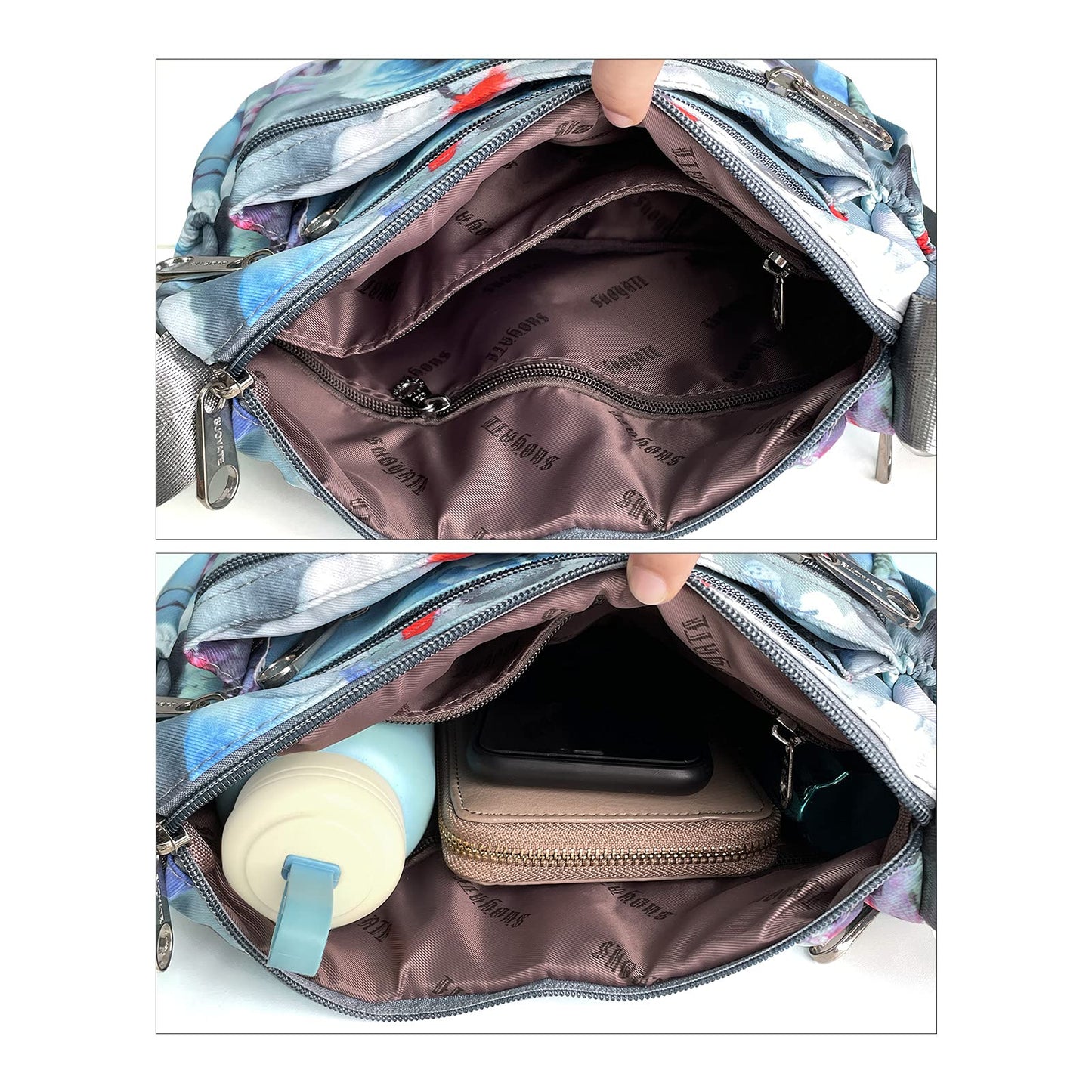 NOTAG Shoulder Bags for Women Nylon Floral Crossbody Purses Water Resistant Messenger Bags Pocketbooks (BJY)