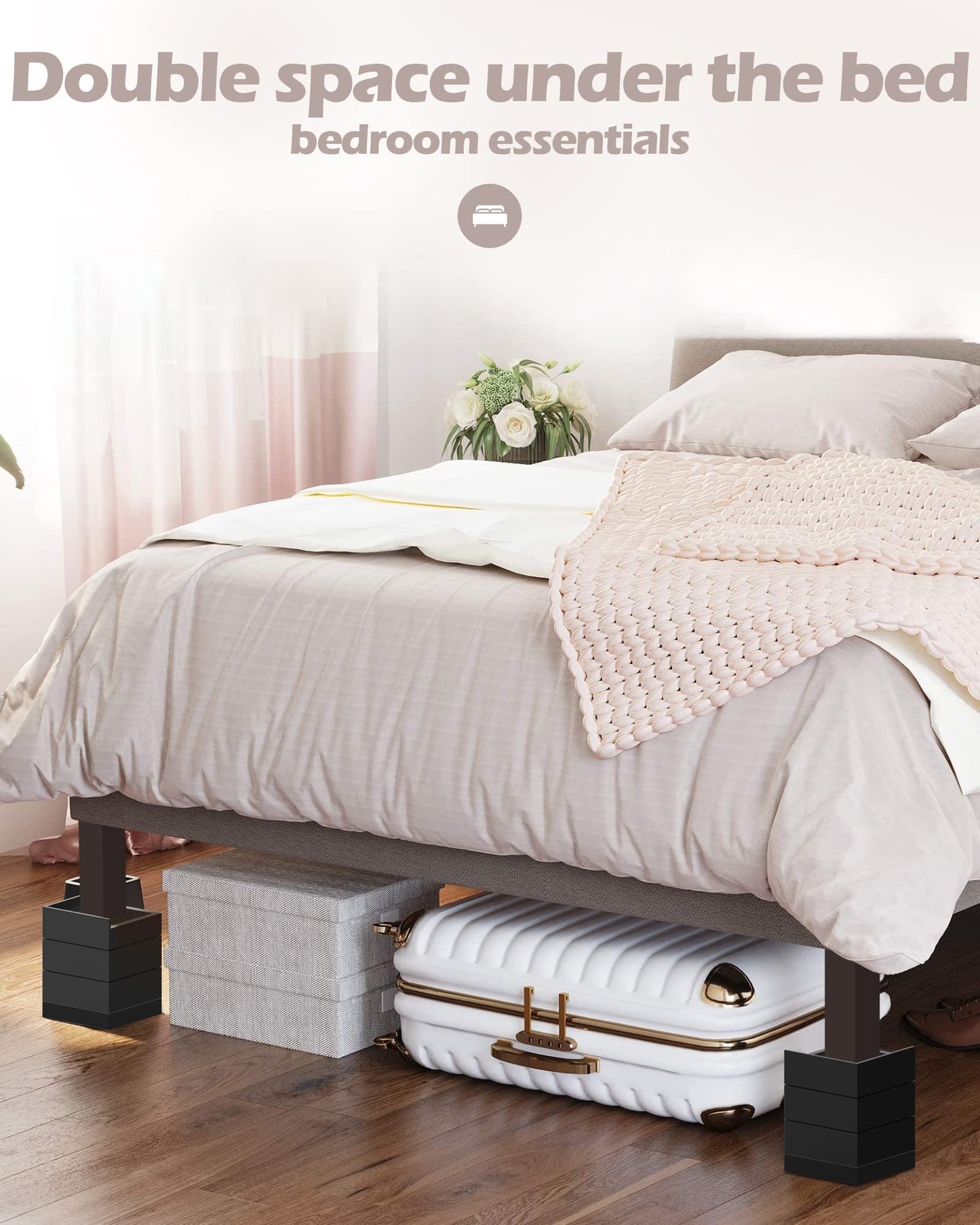 Furniture Risers, Tclouda Bed/Sofa/Desk/Table/Chair Leg/Fridge Lifts to 1.5, 3 and 4 in, Rectangle Adjustable Risers Blocks for Extenders, Heavy Duty Supports Up to 1300 Lbs, 4 in-Black-Rectangle