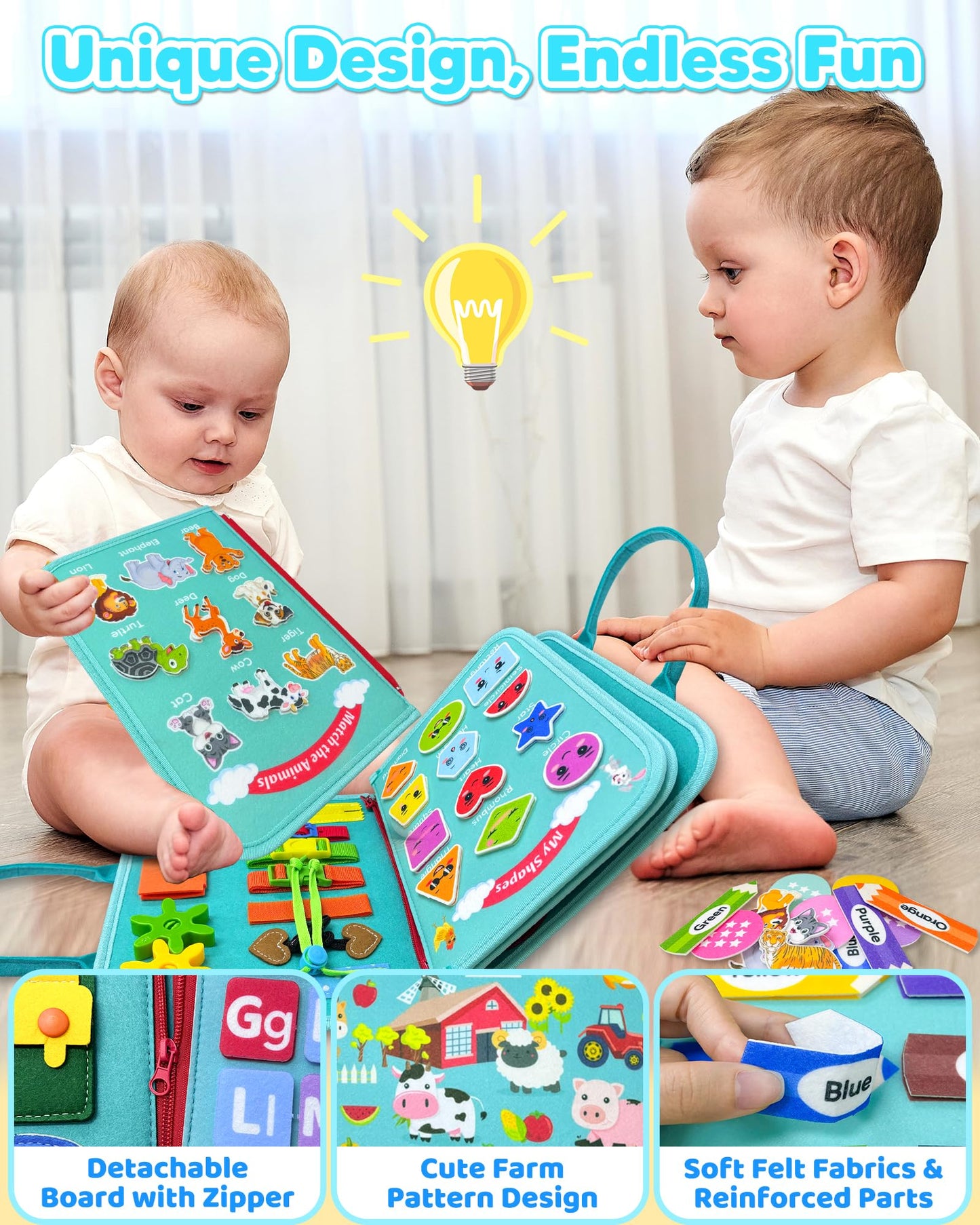 Walenty Busy Board Montessori Toys for Toddler Boy Girl Birthday Gifts, Busy Book Sensory Learning Toys for Toddlers, Educational Activities Airplane Car Travel Toy for Toddlers