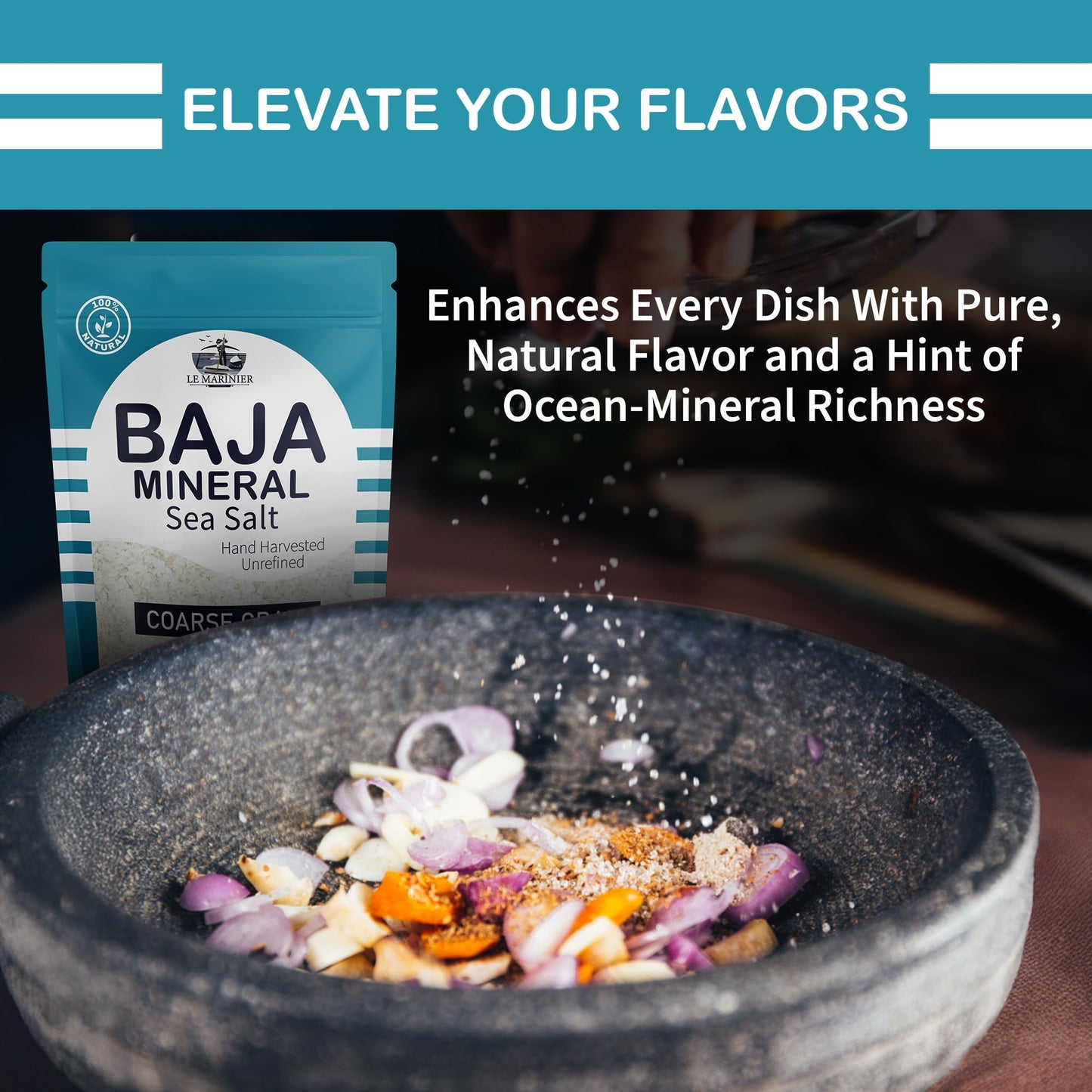 Le Marinier Baja Mineral Sea Salt Coarse Grain, 1.1lb - 18oz | 100% Natural and Unrefined | Authentic Baja Sea Salt, Mineral Rich, Hand Harvested (1.1lb Coarse Grain Baja Salt)