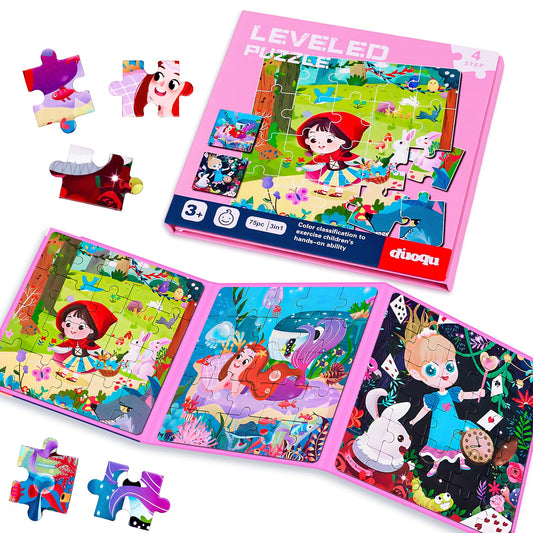 Magnetic Puzzles for Kids Ages 3-5, 3 in 1 Toddler Fairy Jigsaw Puzzle Book, Kids Travel Puzzles Toys, Preschool Learning Toy for Kids 3-8 Year (Fairy Tales)
