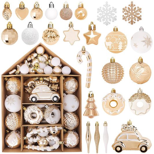 DeckTheHalls Christmas Ornaments 72 Count, Christmas Balls, Shatterproof Christmas Decorations for Tree, Gold Plastic Ornaments (Champagne)