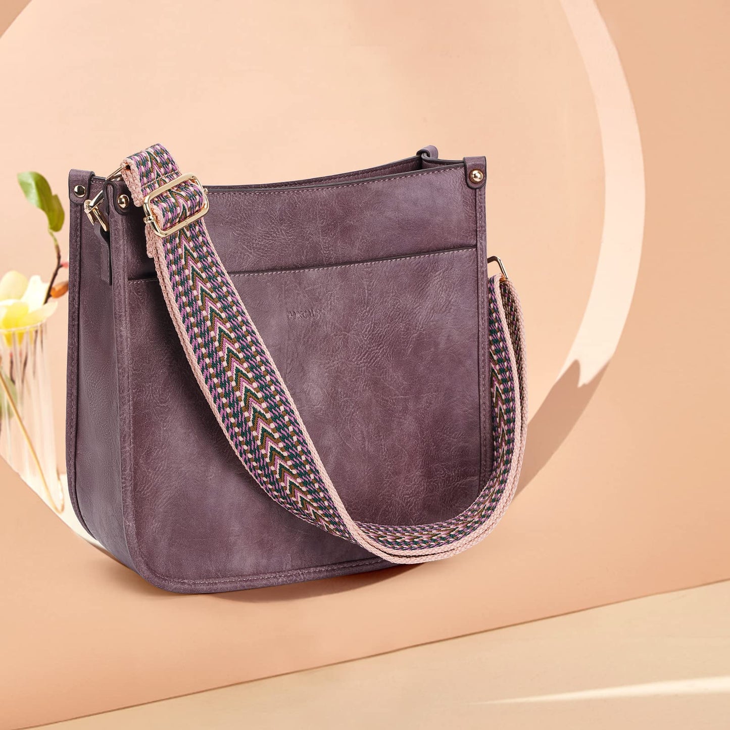 HKCLUF Crossbody Bags for Women Trendy Vegan Leather Hobo Handbags With 2pcs Adjustable Guitar Strap Crossbody Purse For Women(Purple)