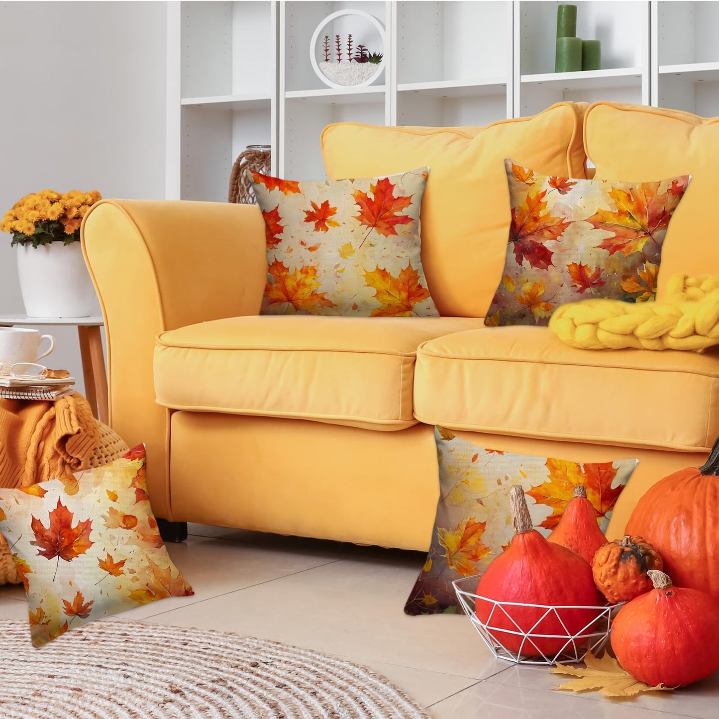 FARMNALL Fall Decorations for Home, Fall Pillow Covers 18x18 Set of 4, Autumn Thanksgiving Decorations and Supplies for Home Sofa Couch Decor