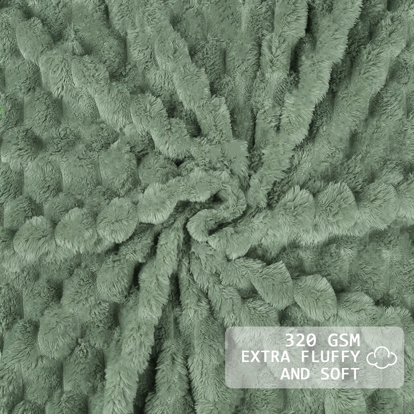 Excervent Flannel Fleece Throw Blanket(60x80 inches), Big 3D Clouds Stylish Hexagon Jacquard Decorative Fuzzy Blankets for Household, Camping, and Travel, Super Soft Cozy, Sage Green