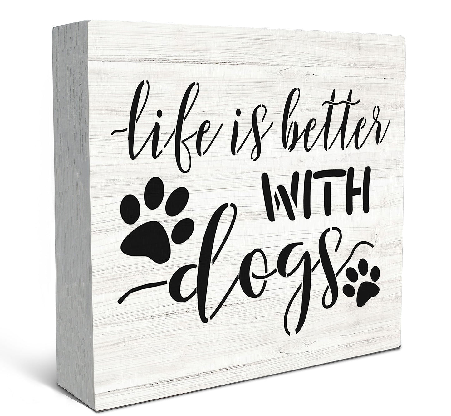 SRADMO Life Is Better with Dogs Wood Box Sign Desk Decor, Dog Lovers Saying Rustic Wooden Block Box Sign Decoration For Home Living Room Shelf Table Decor