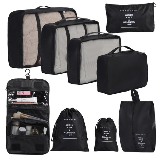 Packing Cubes Storage Luggage Organizers Bags 9 set for Travel Clothing Classification Storage Bag (Black, 9 Pieces)