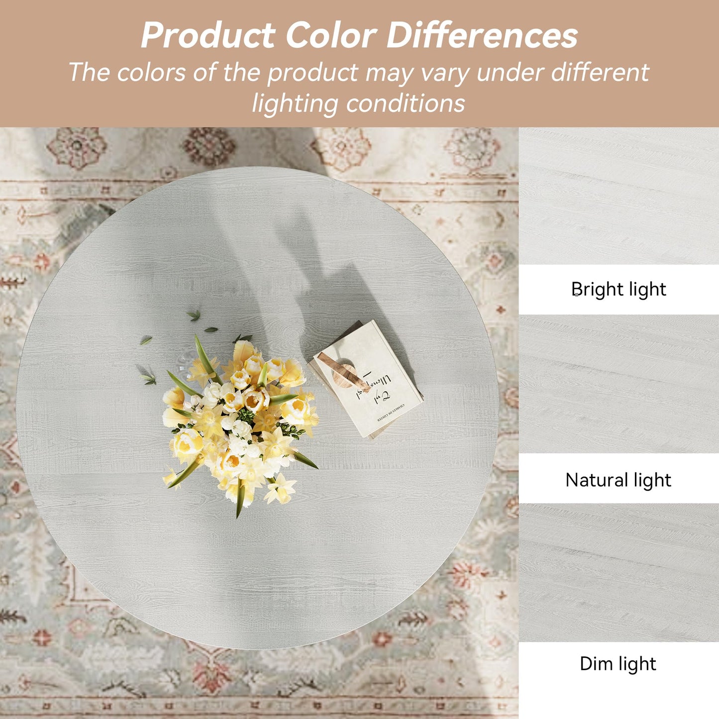 AMICLIBER Round Coffee Table, 35.5-Inch Modern Engineered Wood Center Coffee Tables for Living Room, Home Office Wooden Farmhouse Rustic Cocktail Tea Accent Table,White