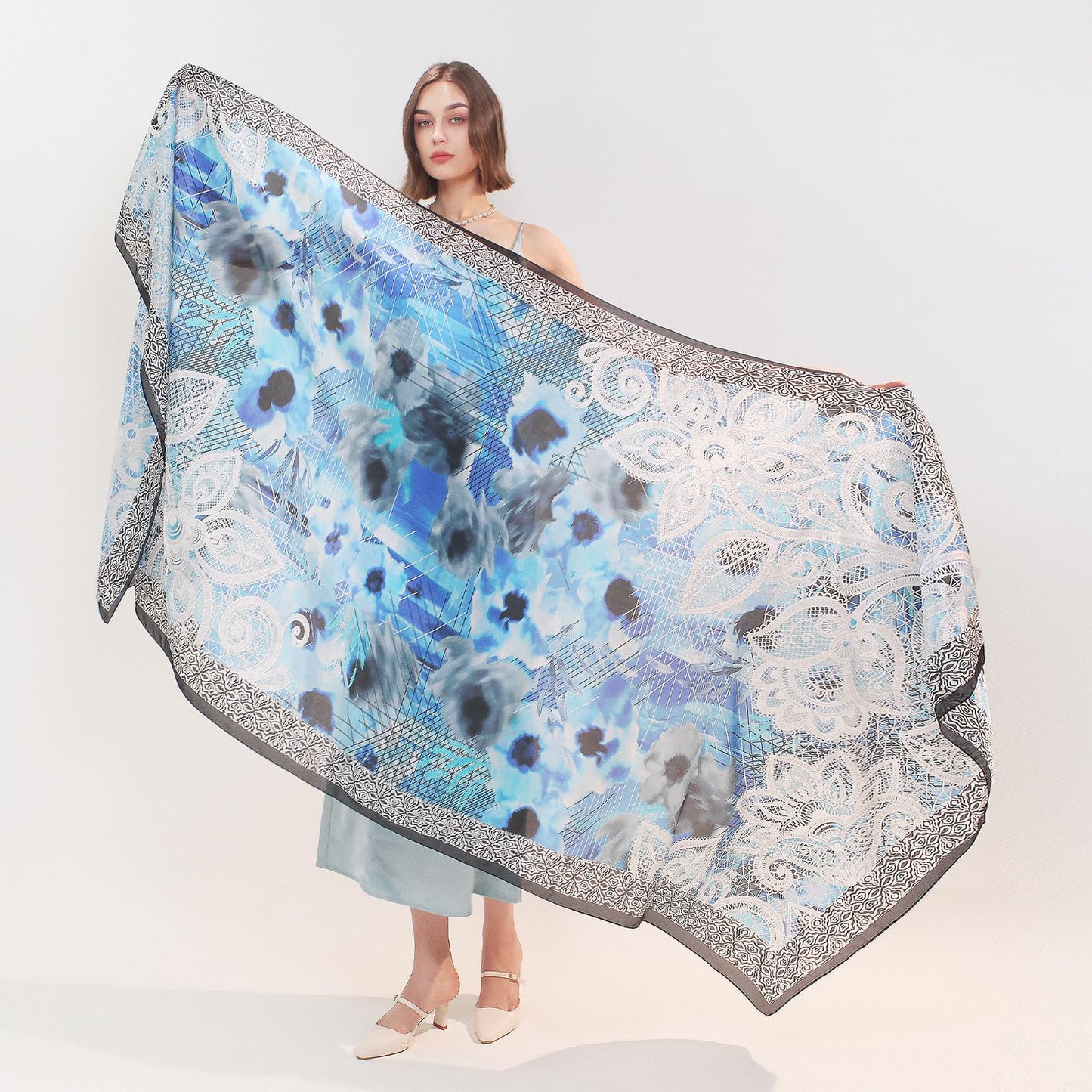 DANA XU 100% Mulberry Silk Pashmina Summer Scarf Extra Large Shawls And Wraps For Evening Dress Women Travel Floral Blanket