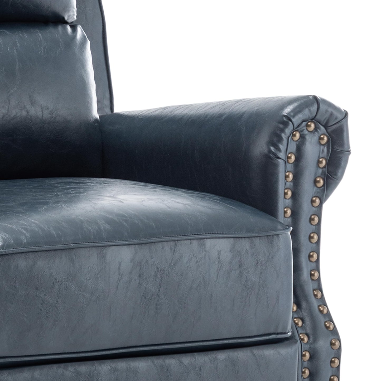 Pushback Recliner Chair,Upholstered Wingback Chair for Small Spaces,2 Set of PU Leather Armchair for Living Room,Single Sofa Accent Chair Reading Seat for Balcony,Bedroom-Navy Blue
