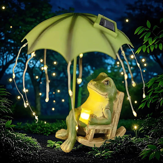 Frog Garden Statue, Solar Garden Frog Decor, Fairytale Courtyard Accessories Outdoor Figurine Lights, Art Housewarming Gift for Patio,Yard,Lawn Ornament