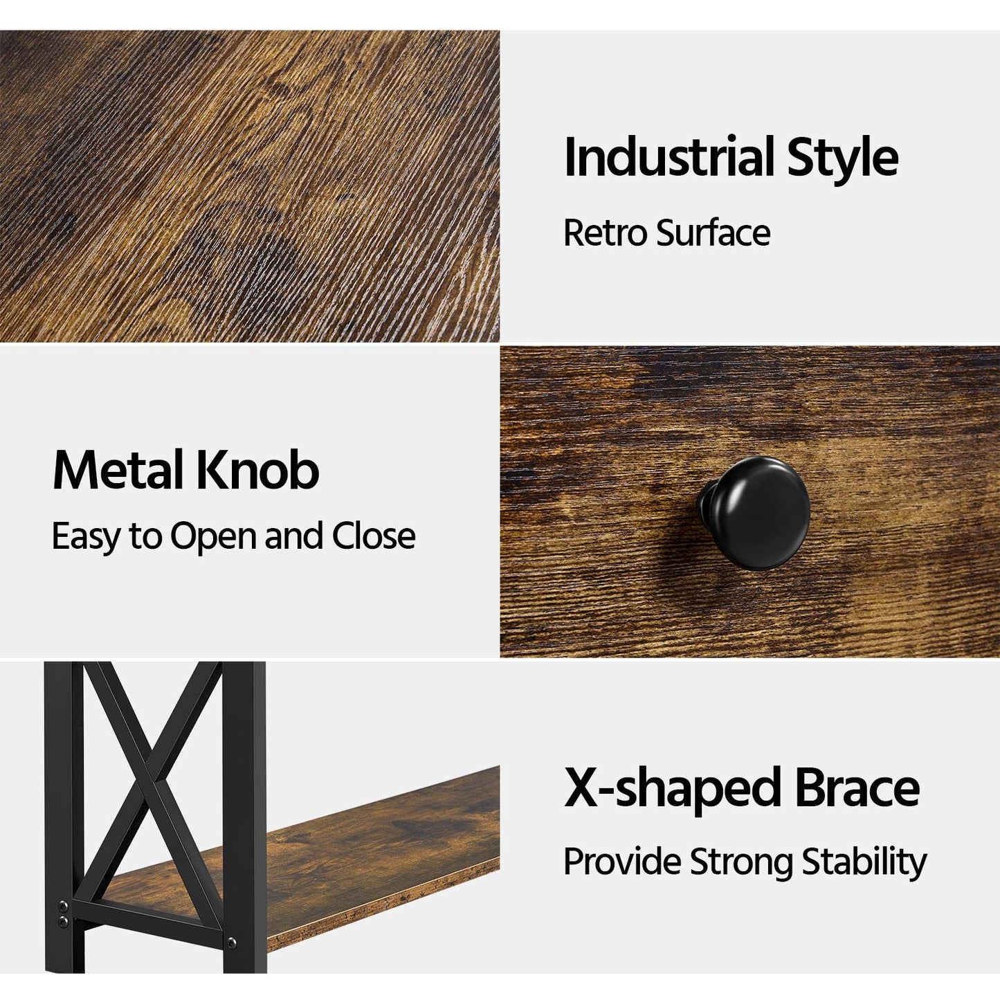 Yaheetech Console Table with Drawer, Entryway Table with 3 Tier Storage Shelves, Narrow Long Sofa Tables for Entryway, Living Room, Hallway, Couch, Kitchen, Metal Frame, Rustic Brown