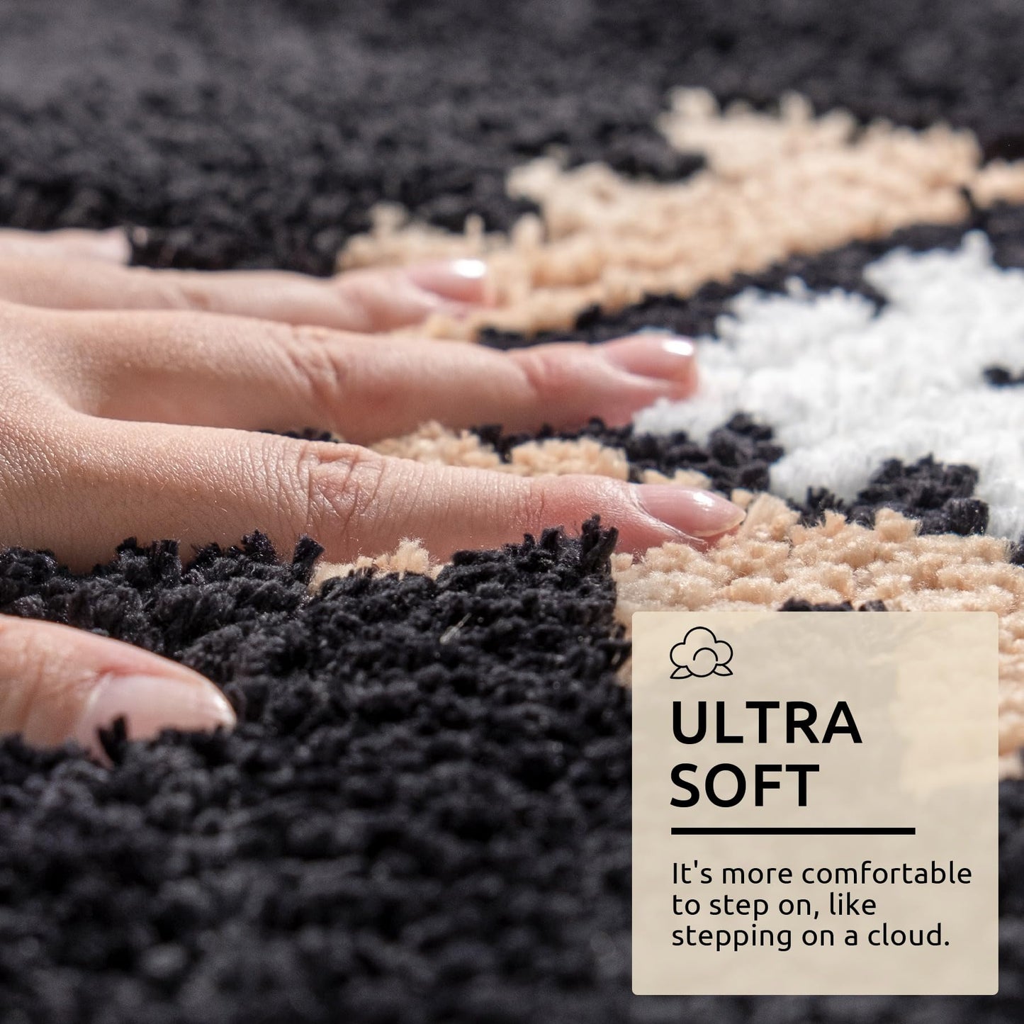 DEXDE Bathroom Runner Rug 24x60 Boho Long Bath Mat Rug for Bathroom Bedroom Hallway Kitchen Luxury Soft Absorbent Large Modern Geometric Carpet Western Farmhouse Carpet, Black