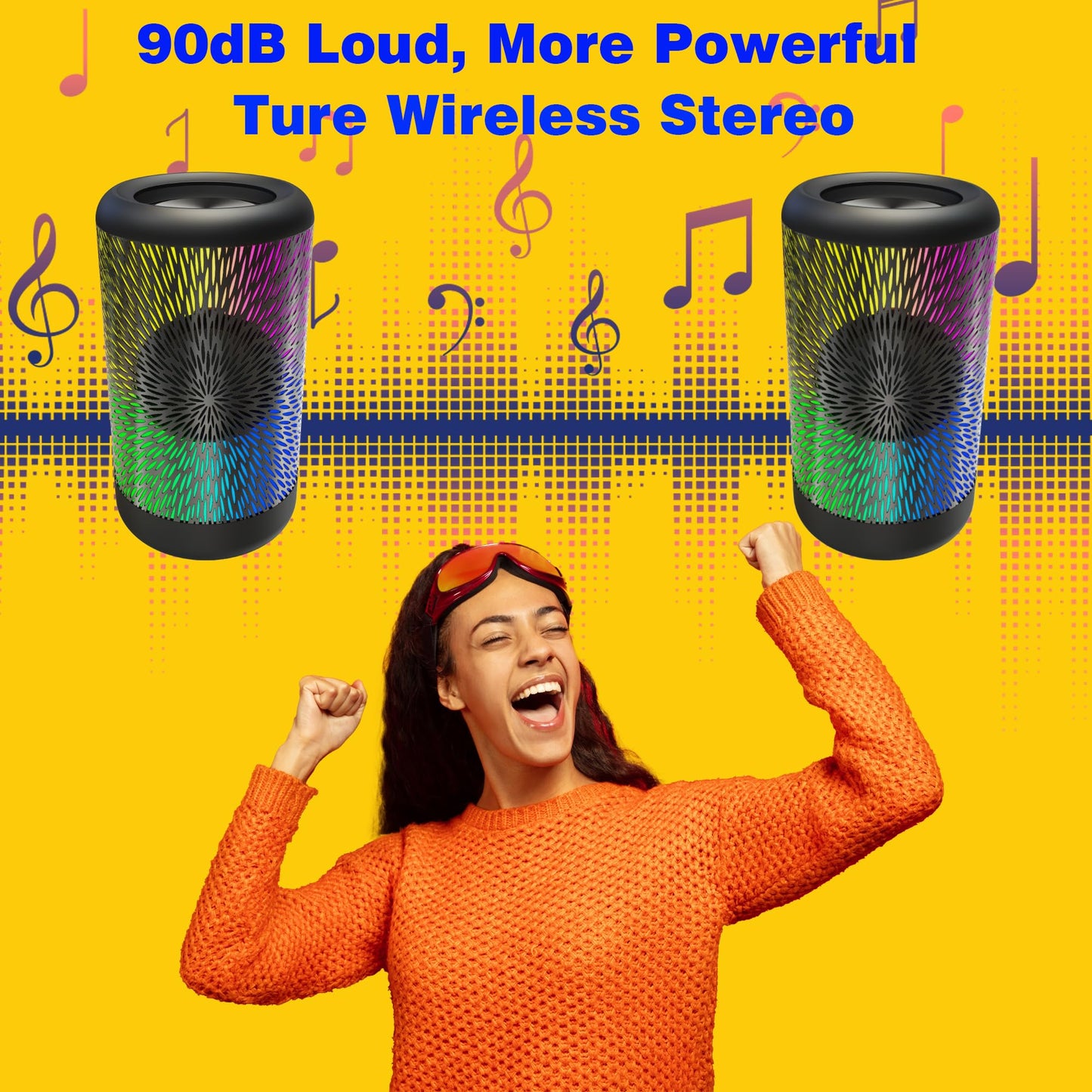 MAWODE Mini Bluetooth Speaker, 24H Playtime, Wireless Outdoor IPX6 Waterproof, 90dB Loud Sound, Stereo Pairing, Portable with RGB Party Lights, Camping Light, Support USB, Aux & TF Card (T10 Pro RGB)