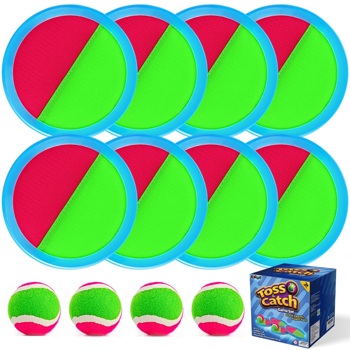 Ayeboovi Toss and Catch Ball Set with 8 Paddles 4 Balls Outdoor Beach Pool Toys for 3 4 5 6 7 8 Year Old Boys Girls Birthday Gift Outside Camping Lawn Yard Games for Kids and Family