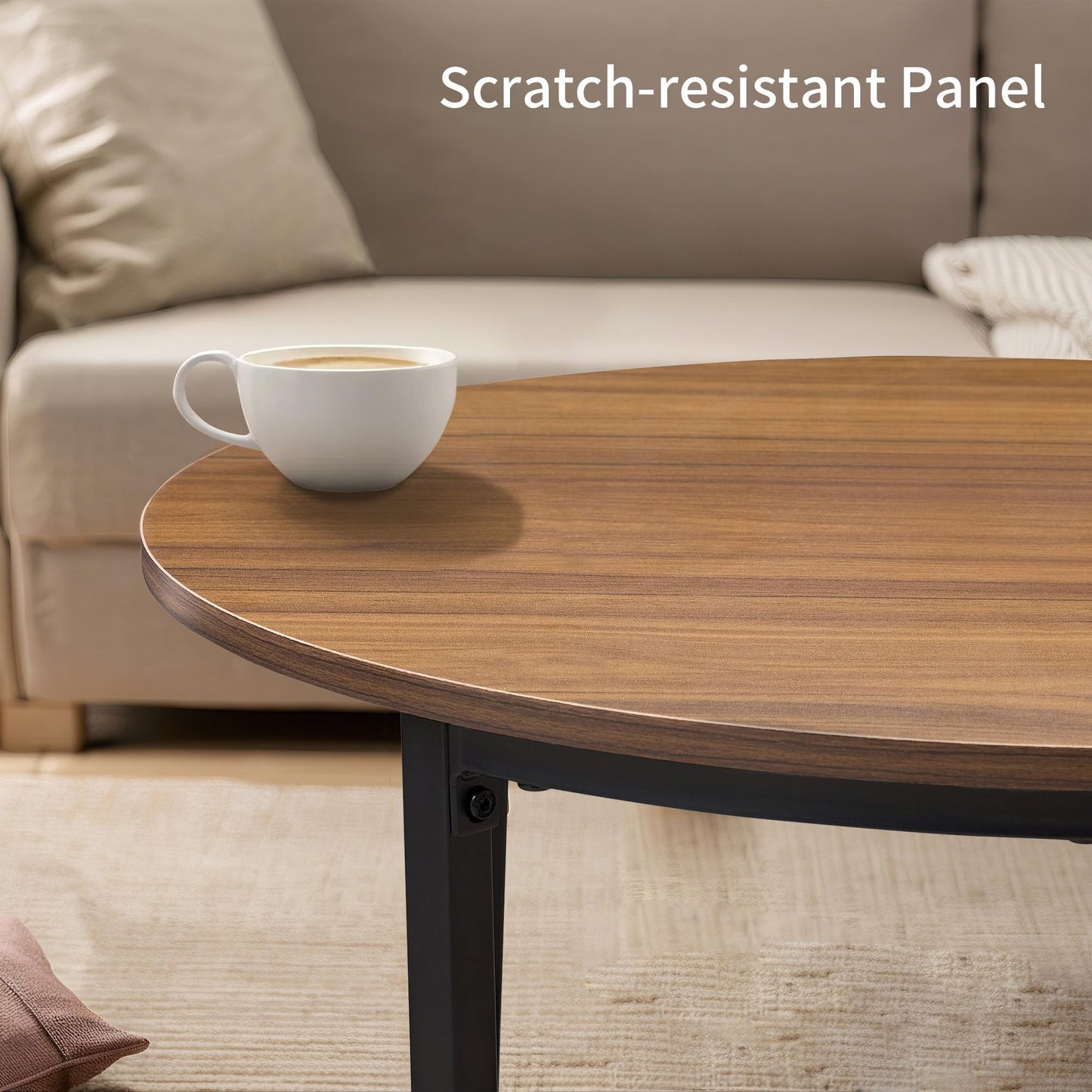 VECELO Nesting Coffee Table Set of 2, Wood Round Side Tables with Adjustable Non-Slip Feet, for Living Room, Brown