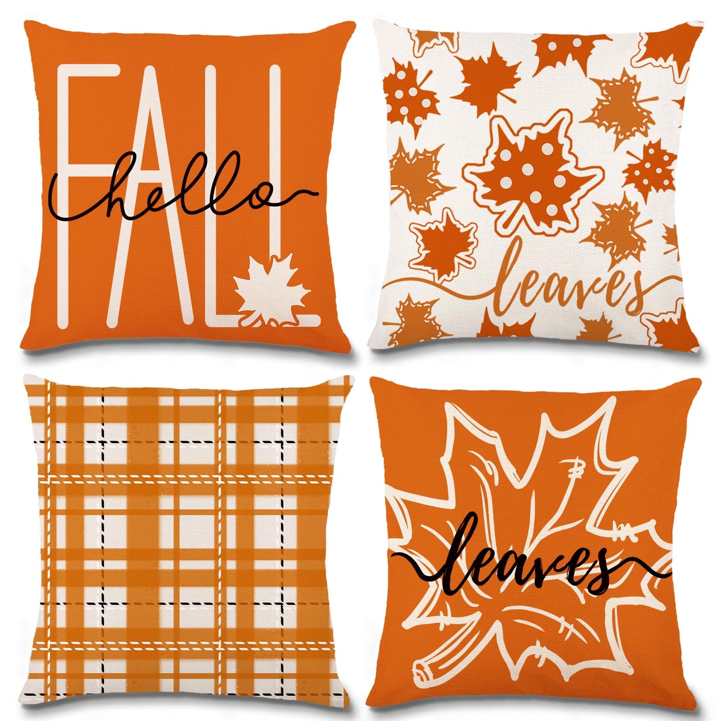 Heirloom Haven 4pcs Fall Pillow Cover 18x18in Thanksgiving Hello Maple Leaves Buffalo Throw Pillow Cases Decoration Autumn Harvest Cushion Pillow Covers for Farmhouse Couch Sofa Outdoor Home Decor