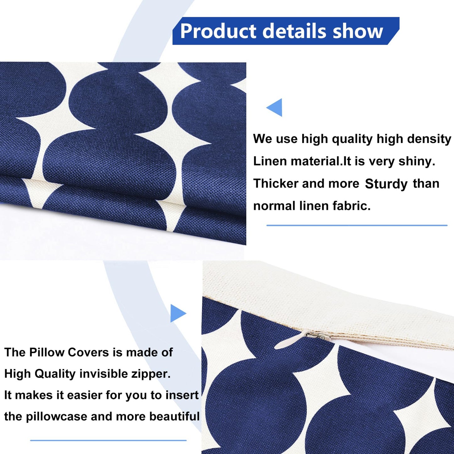 RYSMIYOU Decorative Throw Pillow Covers Set of 2 Blue Pillow Covers 18x18 inch Throw Pillow Cases Linen Square Pillow Case,Farmhouse Outdoor Polka dot Pillow Covers for Couch Sofa Bed Living Room