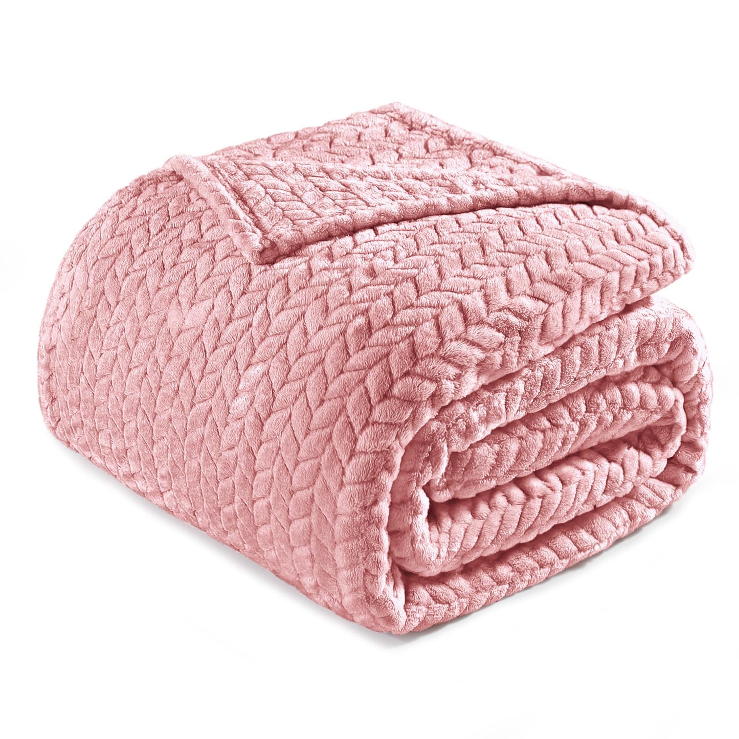 Exclusivo Mezcla Pink Fleece Queen Size Blanket for Bed, 90x90 Inches Soft Cozy Jacquard Flannel Blankets, Lightweight Fuzzy Plush Warm for All Seasons