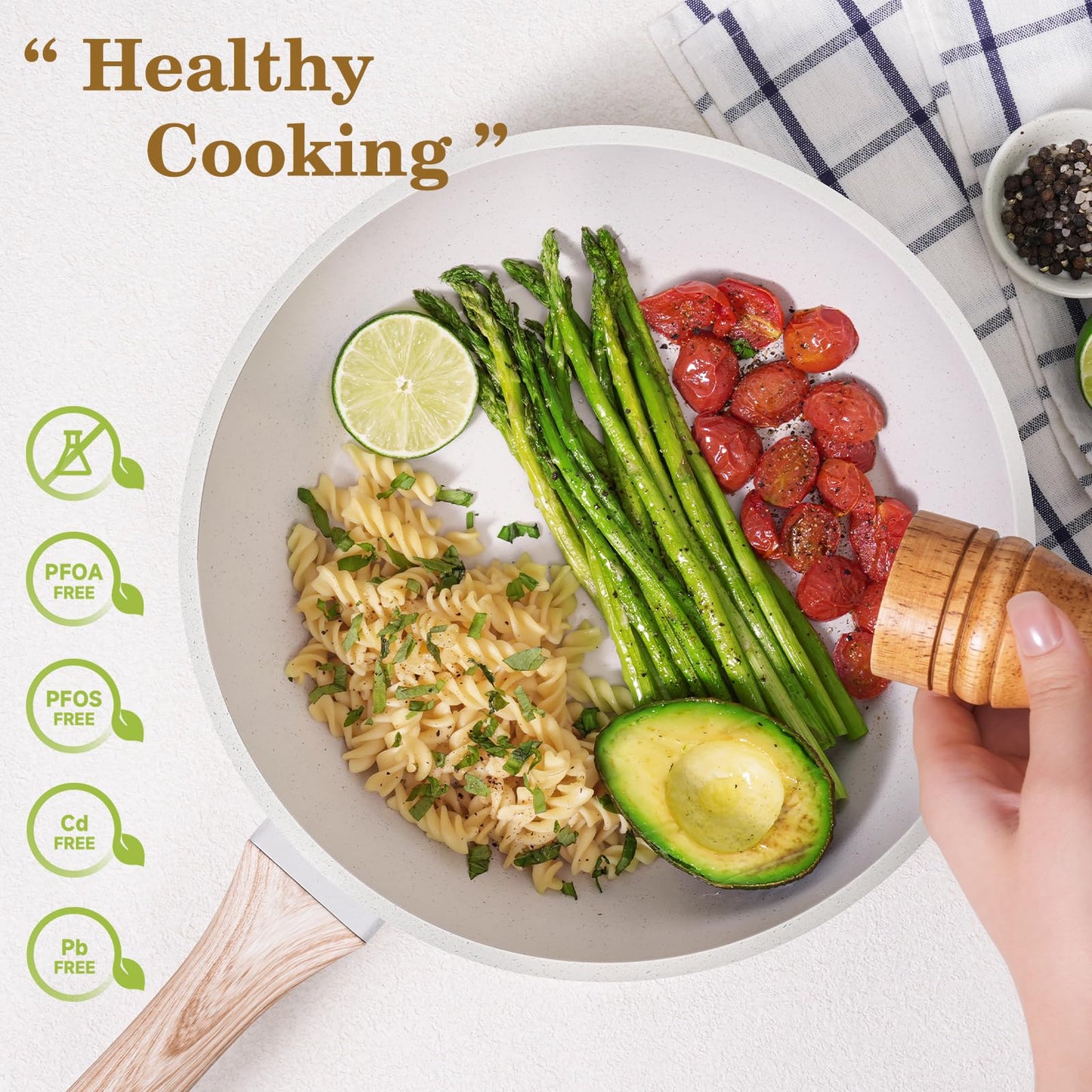 SODAY 12 Pcs Pots and Pans Set Non Stick, Cookware Sets White Granite Induction Cookware, Non-toxic Healthy Nonstick Kitchen Cooking Set with Frying Pans Set, Saucepans (PFAS/PFOA/PFOS Free)