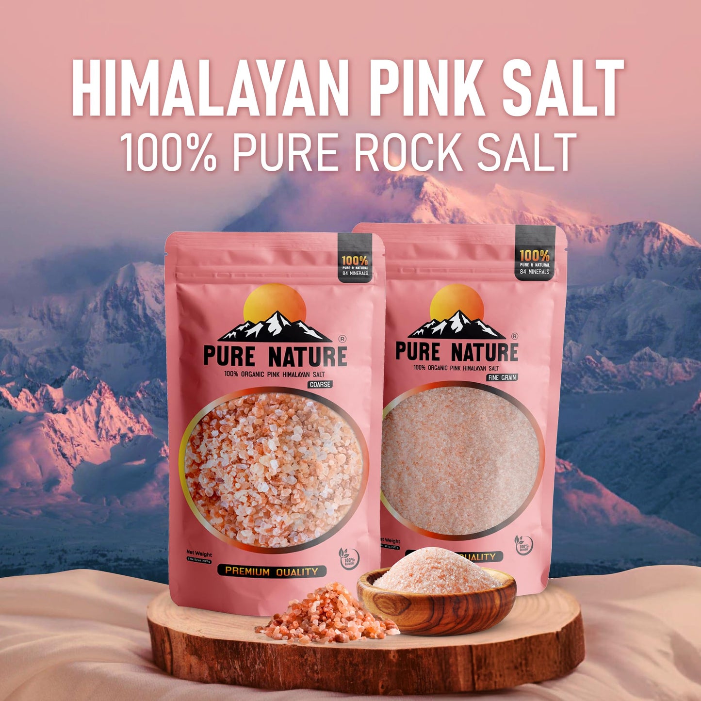 PURE NATURE Himalayan Pink Salt 2lb Coarse Grain Pouch, Natural Unprocessed Rock Salt with 84 Minerals Bulk Gourmet Salt for Cooking Grilling, Boosts Electrolytes and Balances Body pH