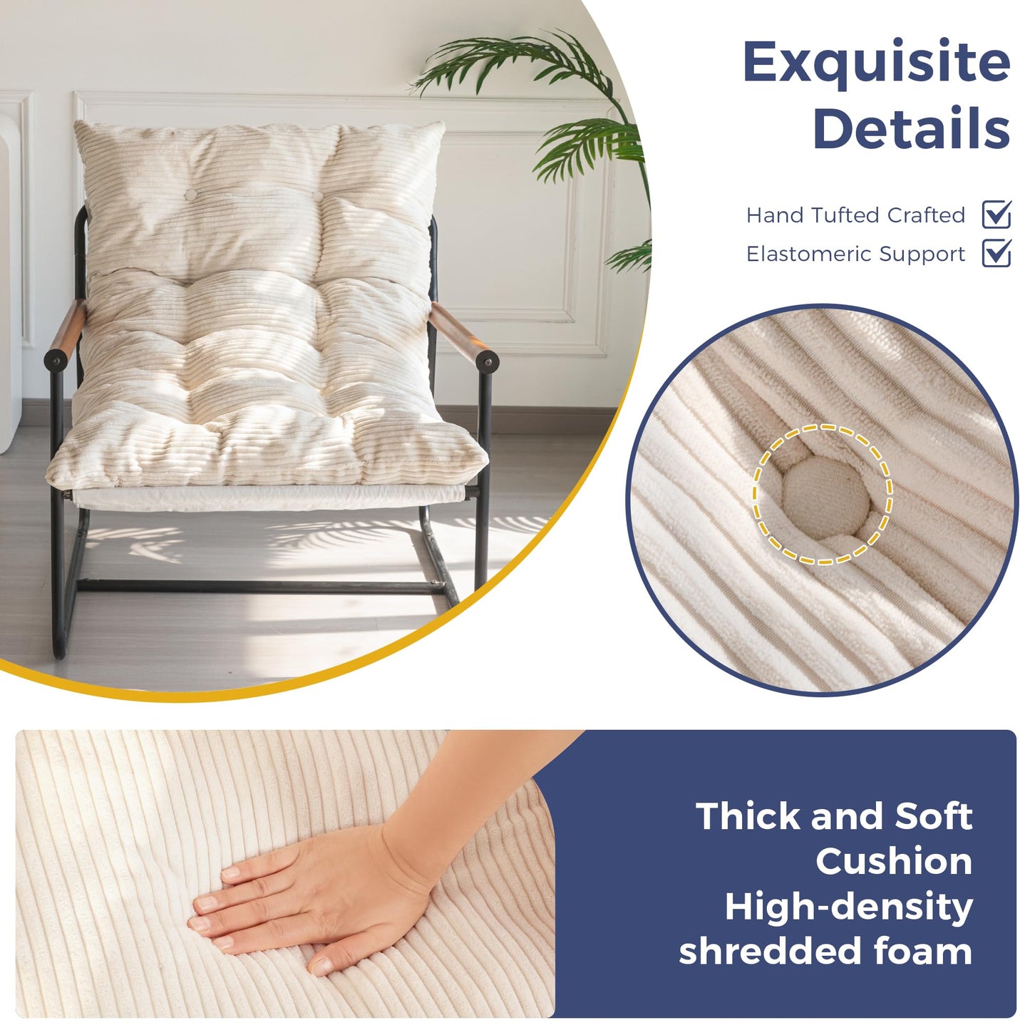 MAXYOYO Modern Accent Chair, Comfy Living Room Chair with Metal Frame Wooden Armrest, Upholstered Armchair with Soft Cushion for Bedroom Balcony Lounge Reading Room, Beige