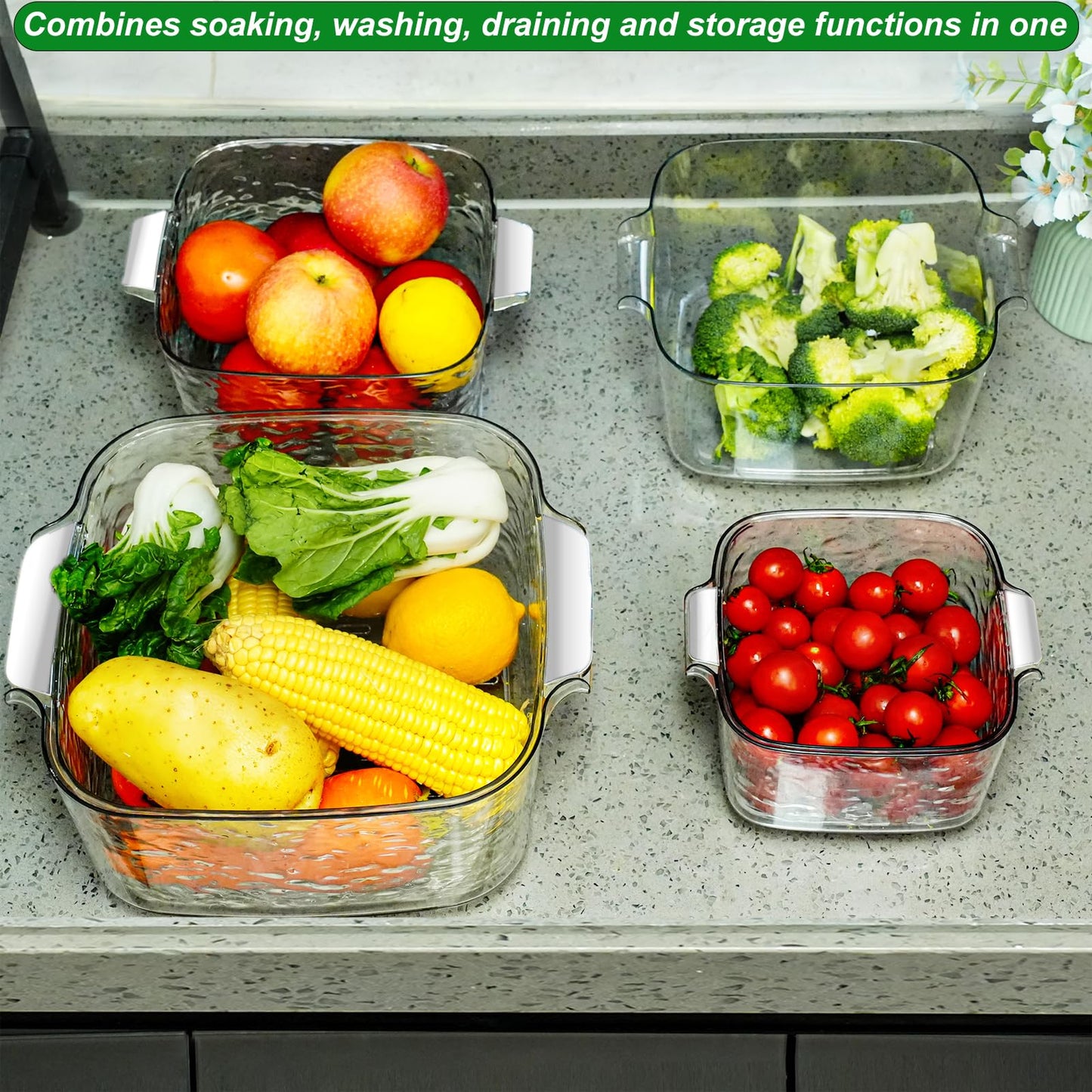 Taiuloo 6-Piece Colander Strainer Bowl Set, BPA-Free Plastic Fruit & Vegetable Washing Basket, Kitchen Colanders & Mixing Bowls for Pasta Berry Salad, 2/3.5/7QT