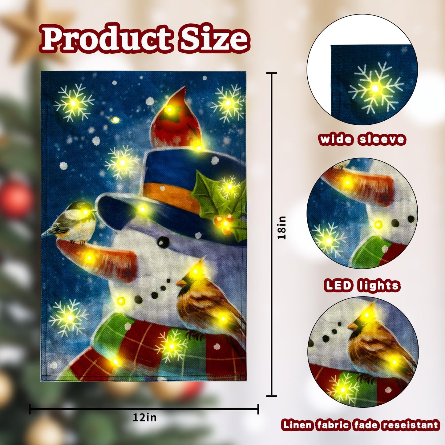 Christmas Lights Garden Flag,Double Sided Christmas LED Outdoor Christmas Yard Flag for Winter Christmas Outdoor Decoration (Multi_Snow, 12 * 18)