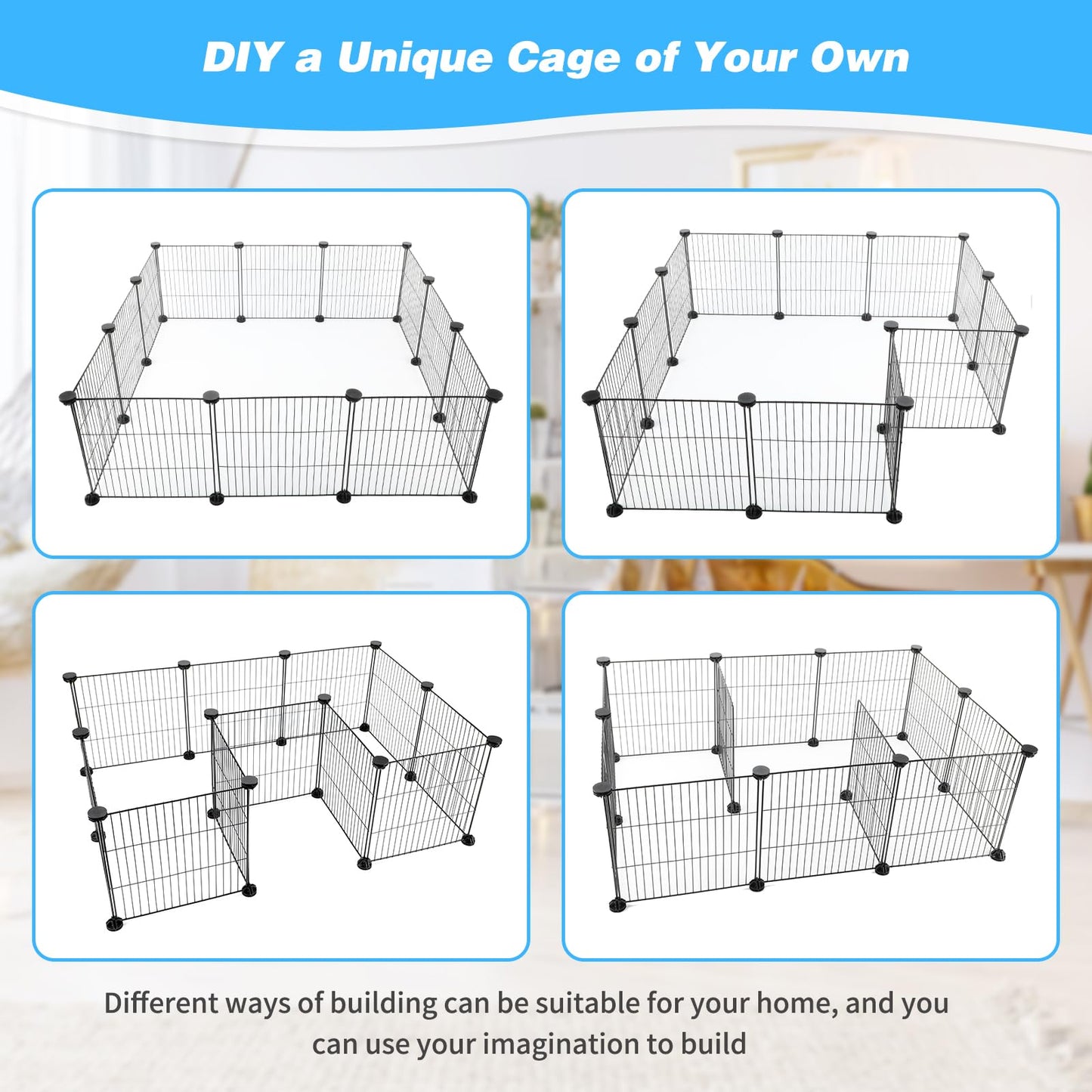 Midollarle Pet Playpen with Mat, Small Animal Cage with Mat, Guinea Pig Cages, Puppy Pen for Indoors with Colorful Mat, 12 Panels Interior Metal Wire Yard Fence