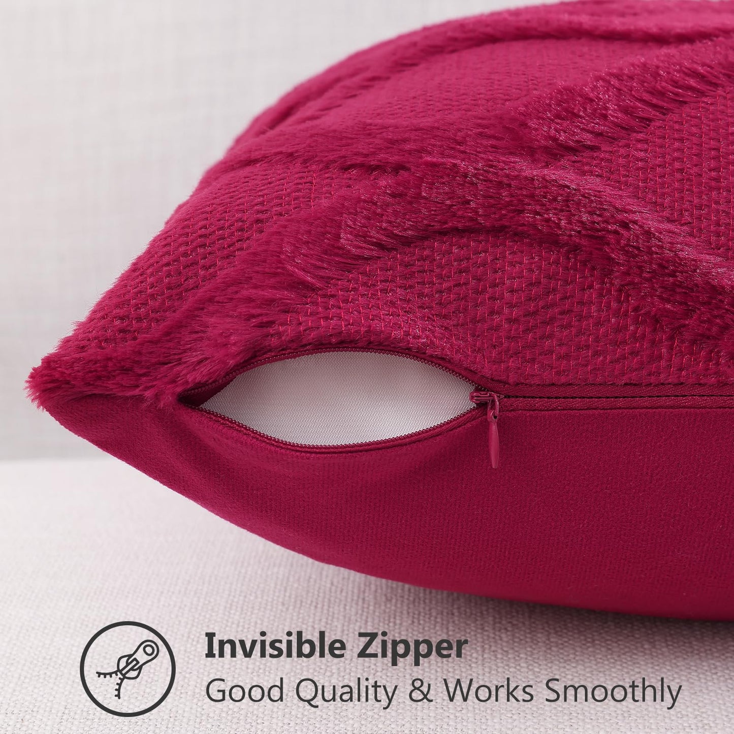 decorUhome Throw Pillow Covers 18x18 Inch Set of 2, Soft Plush Faux Fur Wool Burgundy Couch Pillow Covers, Decorative Neutral Pillow Cases for Bed Sofa Living Room Home Decor